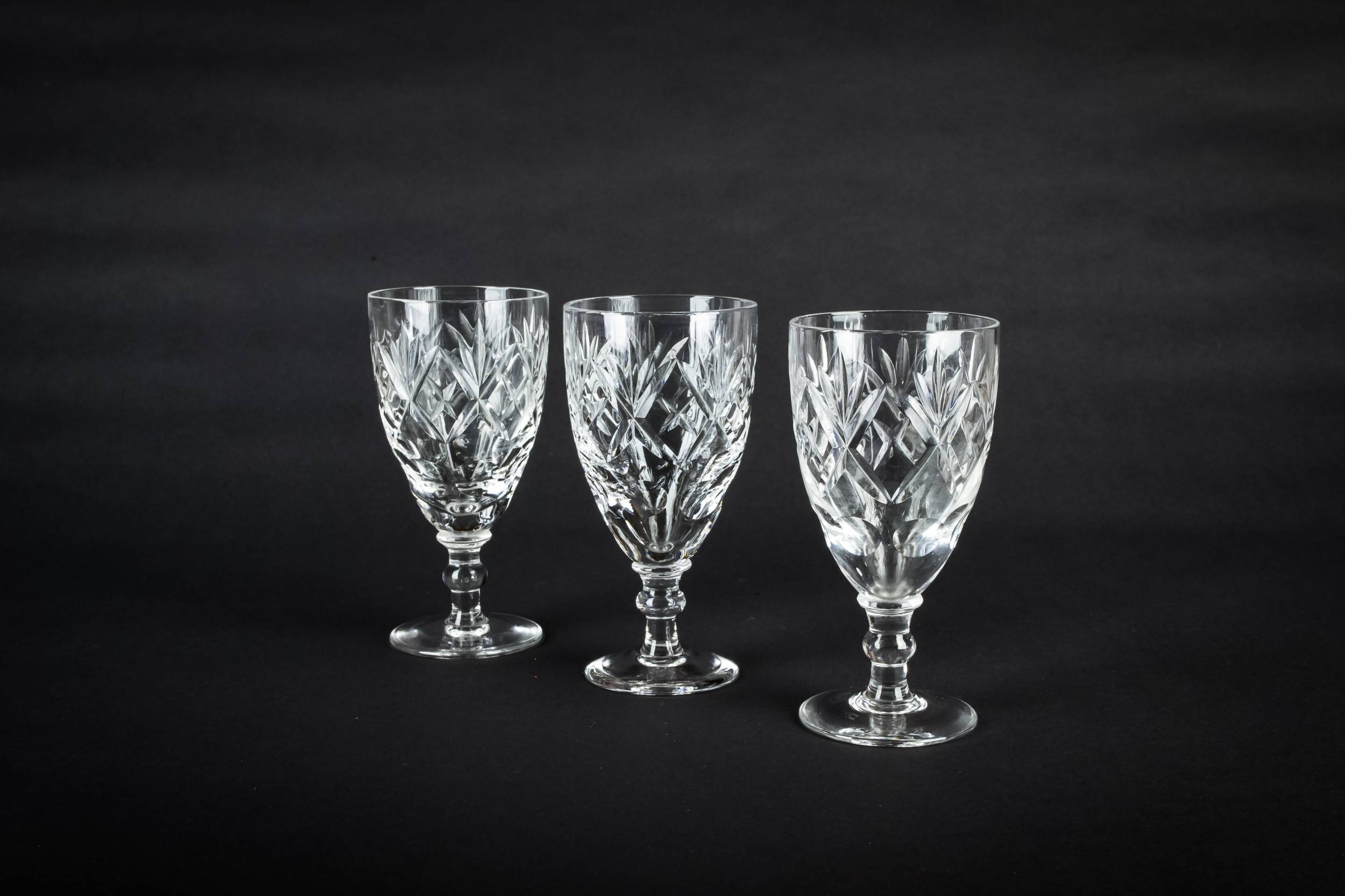 Clear Vintage Diamond — 3 Webb Corbett wine glasses
