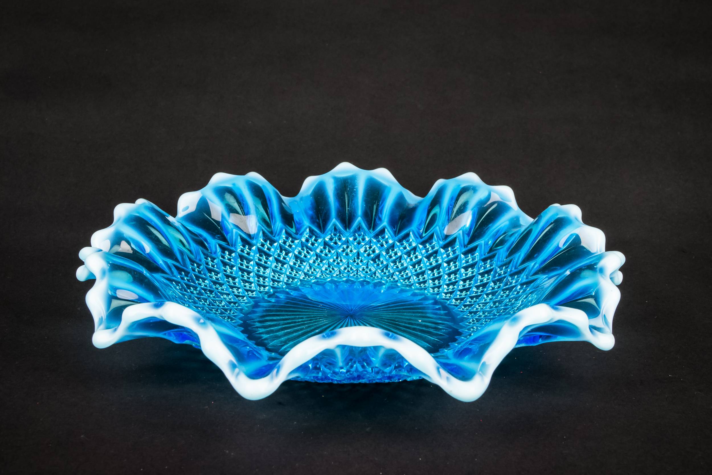 Spectacular Glass Dish — Pearline blue glass bowl 1