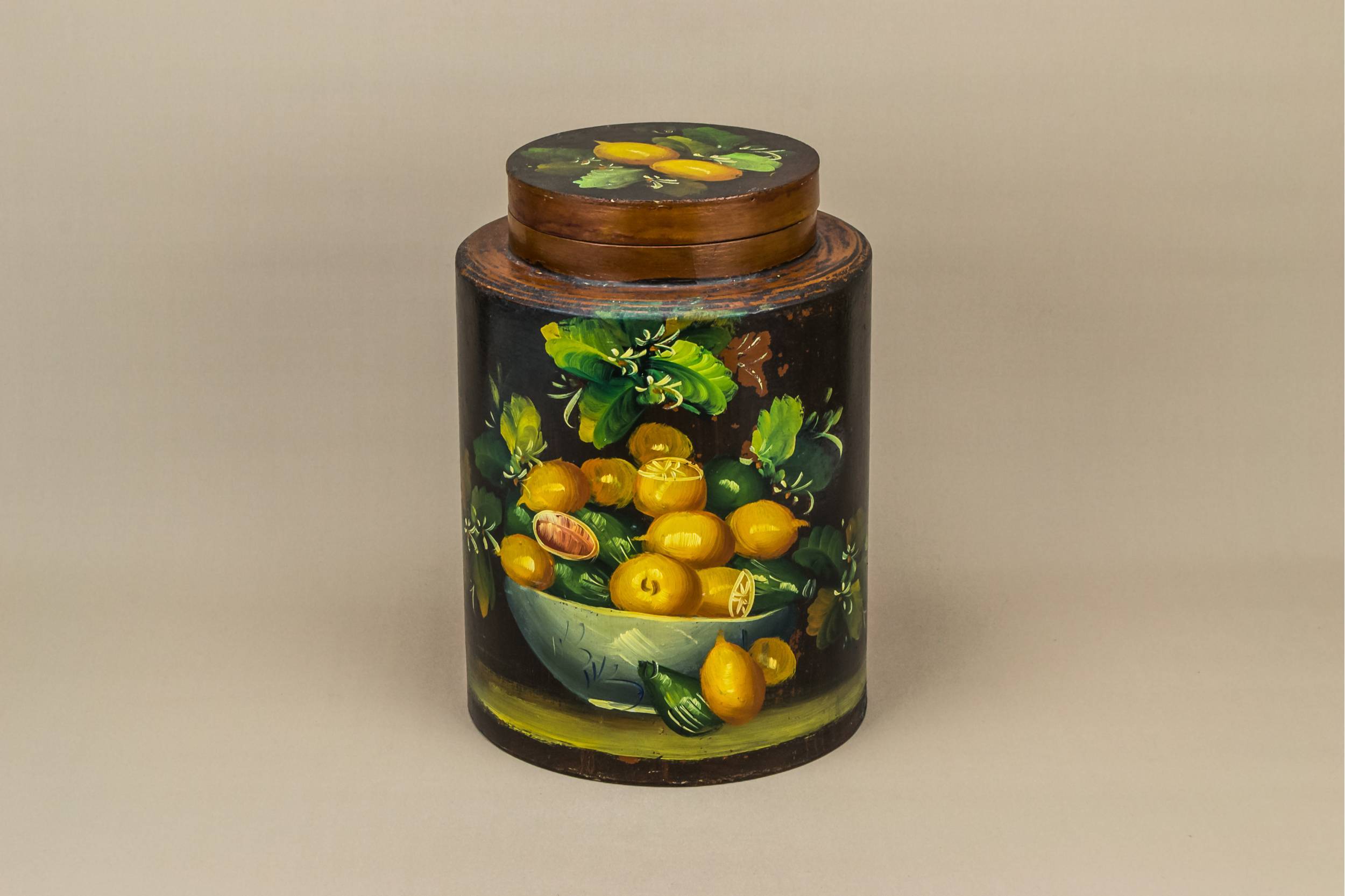 Retro Wood Fruits — Large wooden storage jar