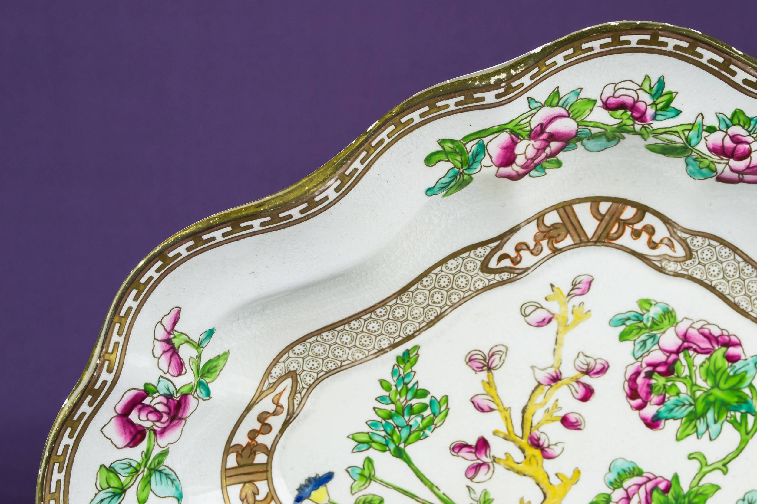 Ceramic Antique Floral — Painted serving bowl 2
