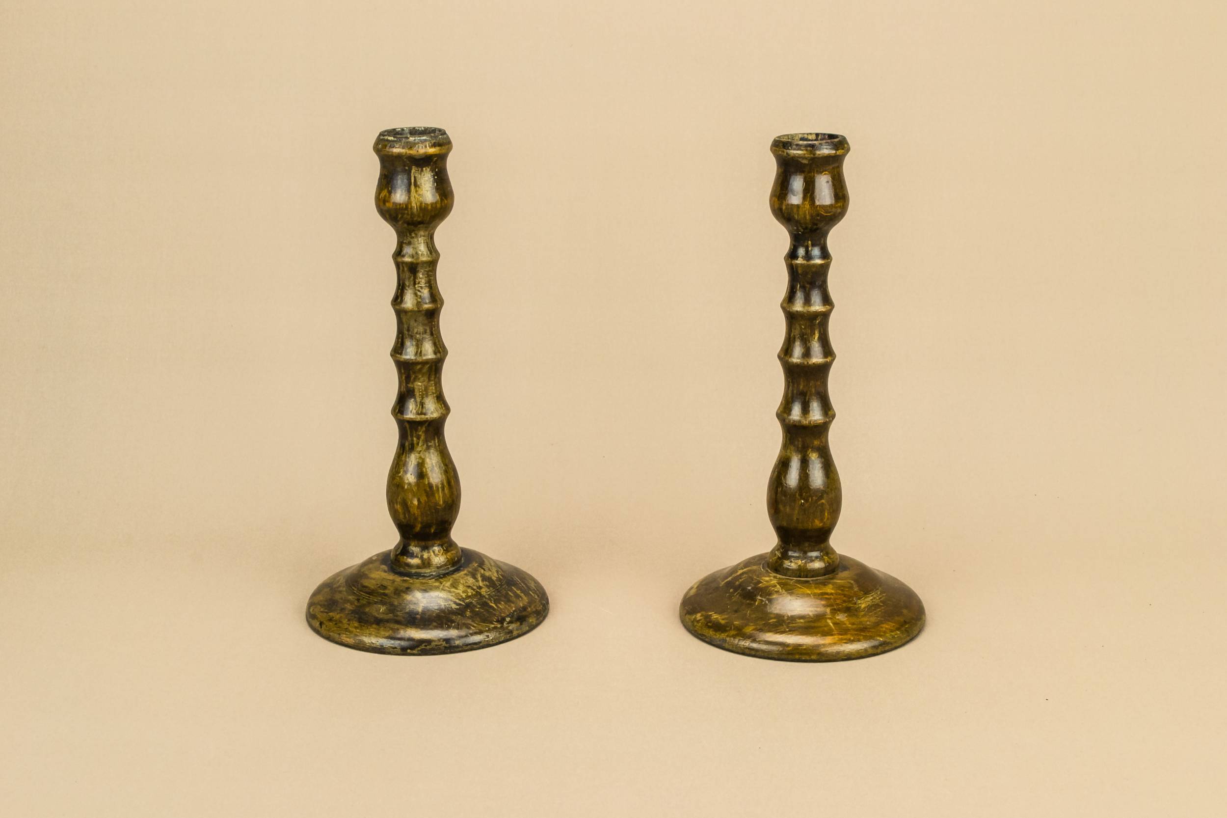 Shabby Chic Bamboo — 2 bamboo shaped candlesticks