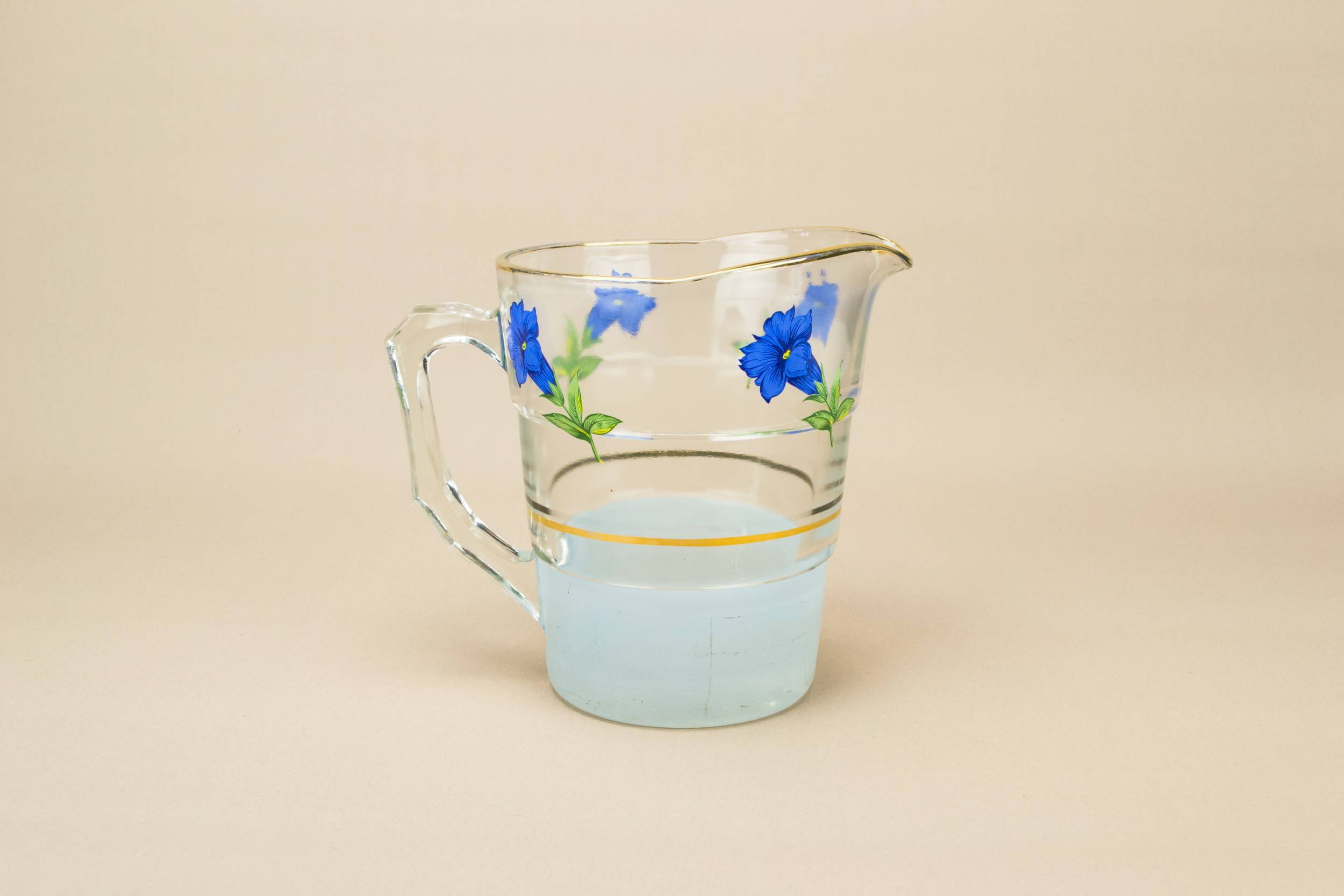 Retro Glass JUG — Blue floral water jug