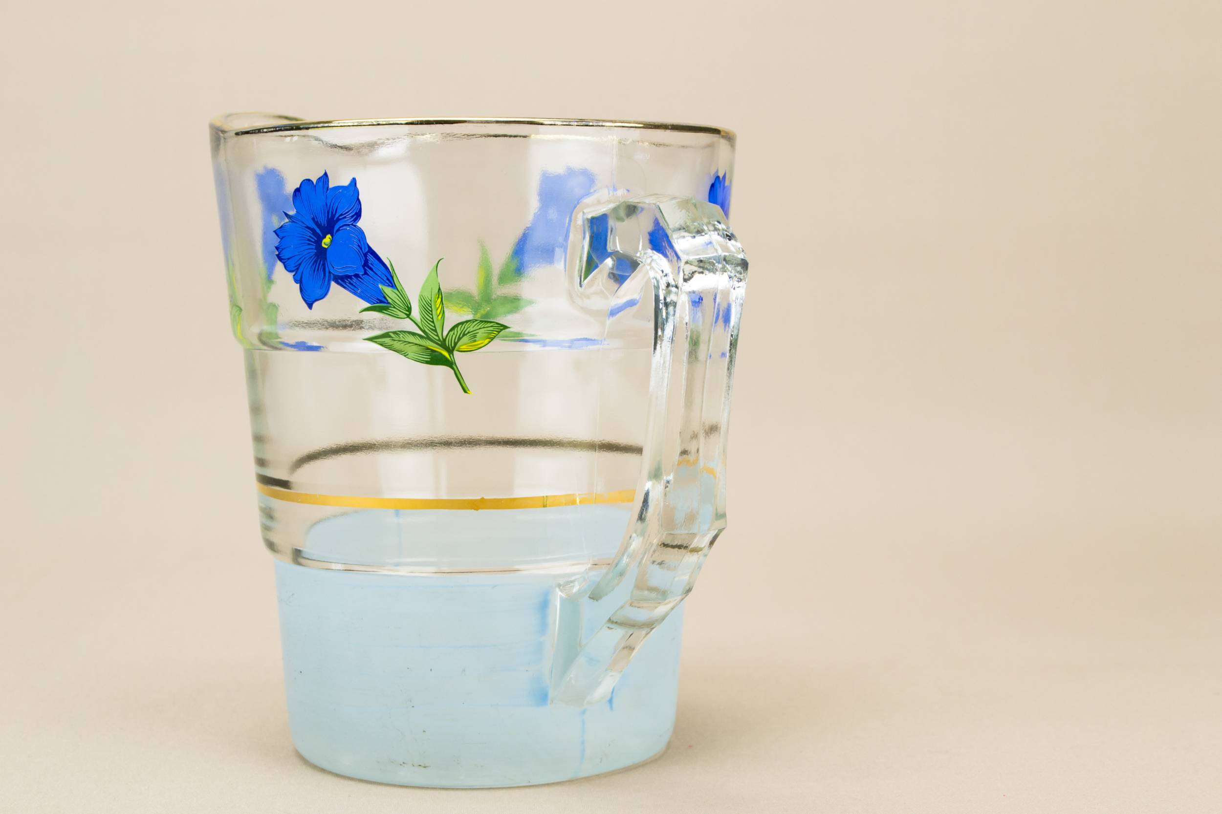 Retro Glass JUG — Blue floral water jug 2