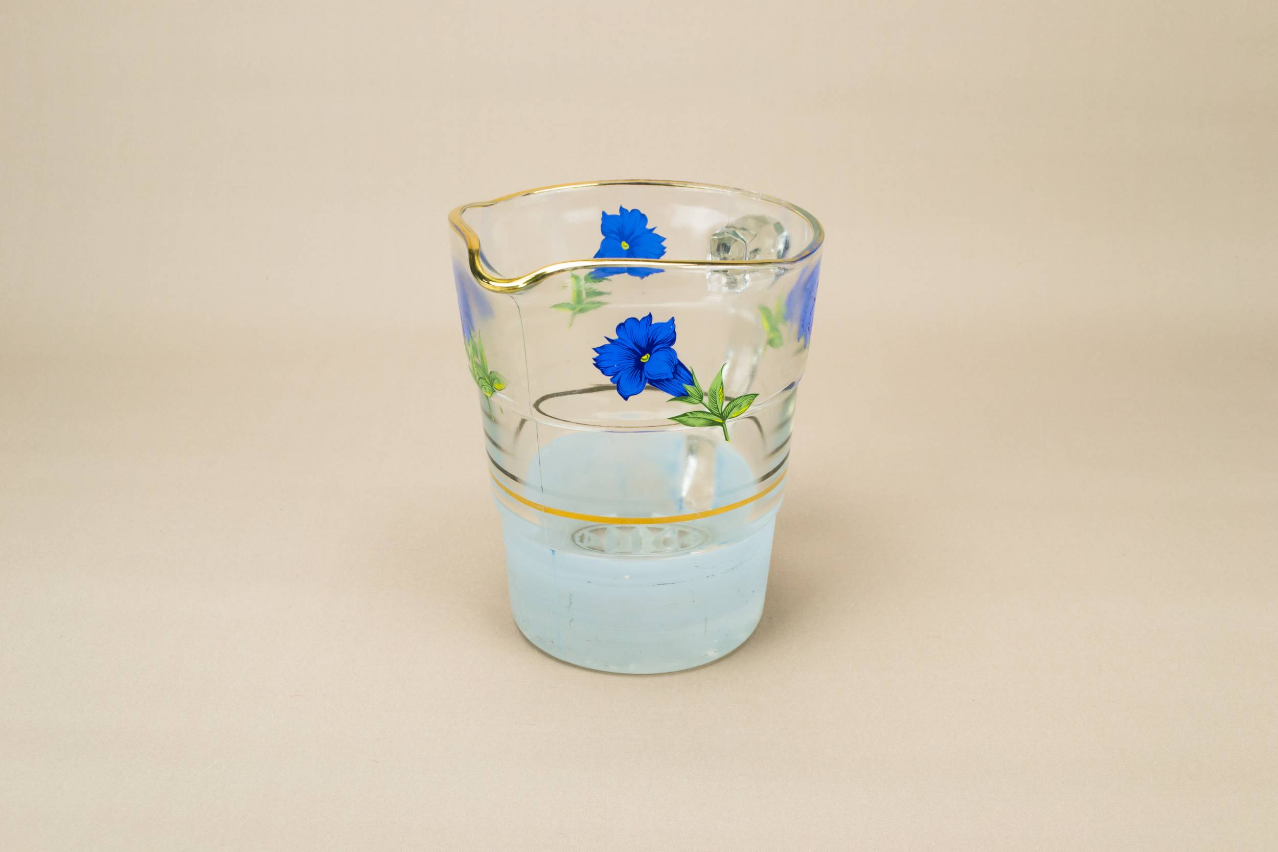 Retro Glass JUG — Blue floral water jug 1