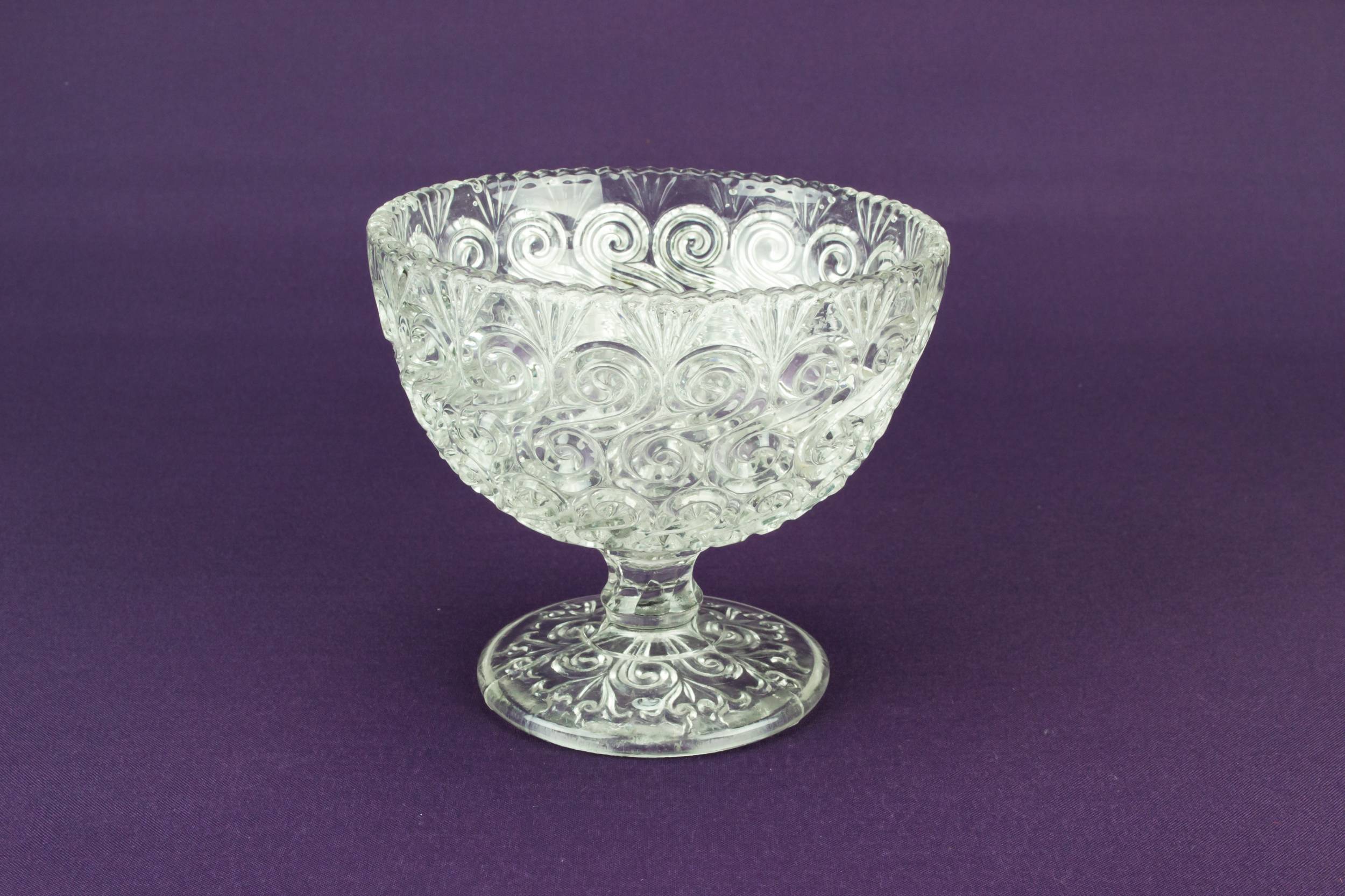 Antique Elegant Scrolls — Glass serving stem bowl