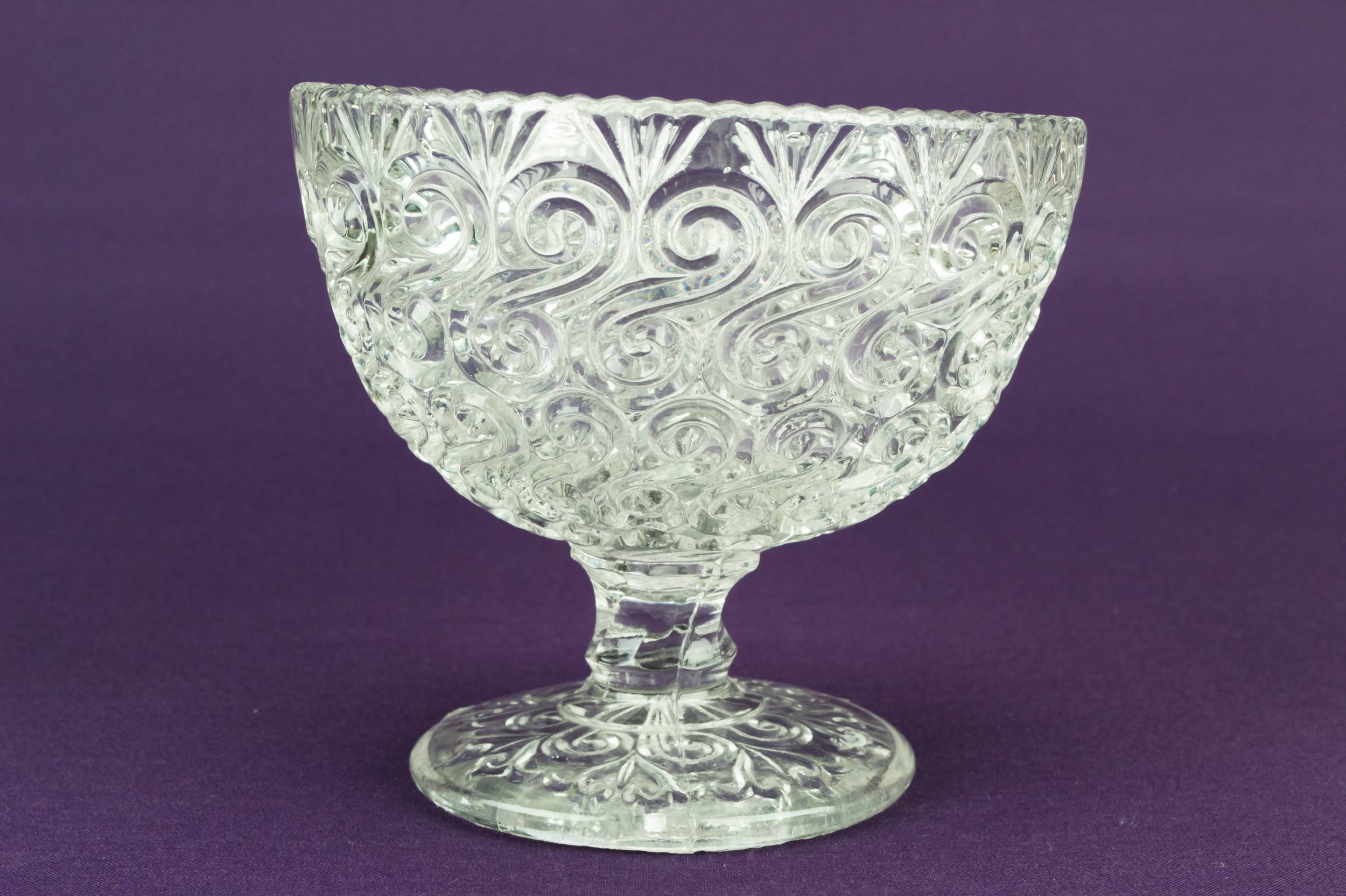 Antique Elegant Scrolls — Glass serving stem bowl 2