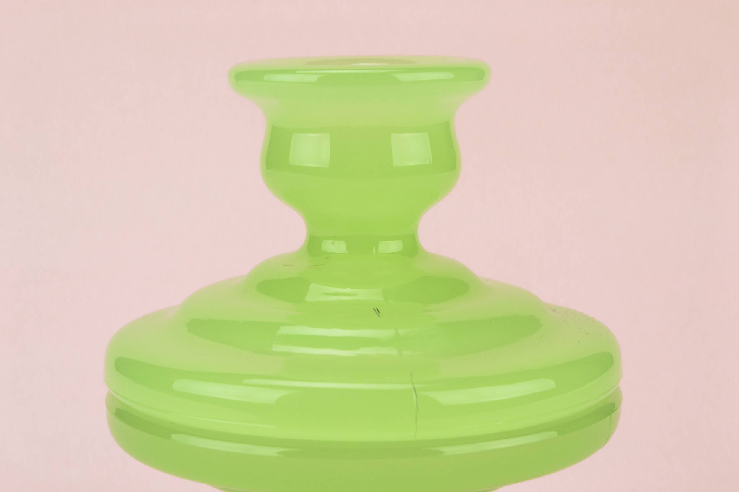 Vintage Glass CANDLESTICKS — 2 green glass candlesticks 1