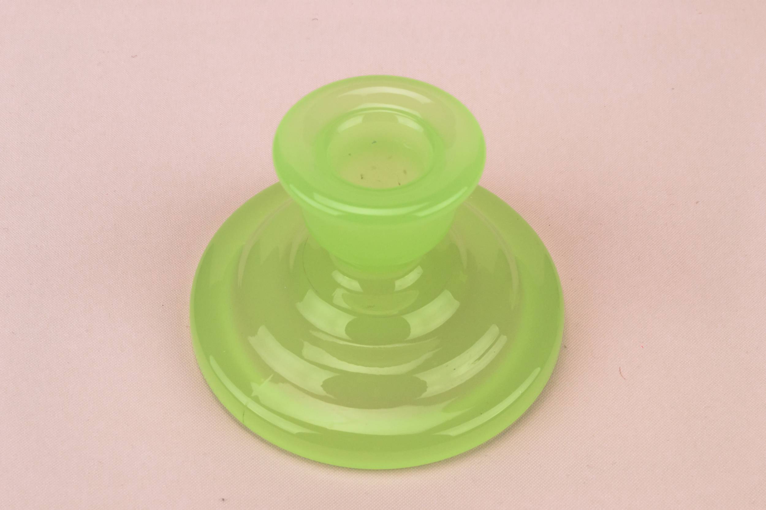 Vintage Glass CANDLESTICKS — 2 green glass candlesticks 3
