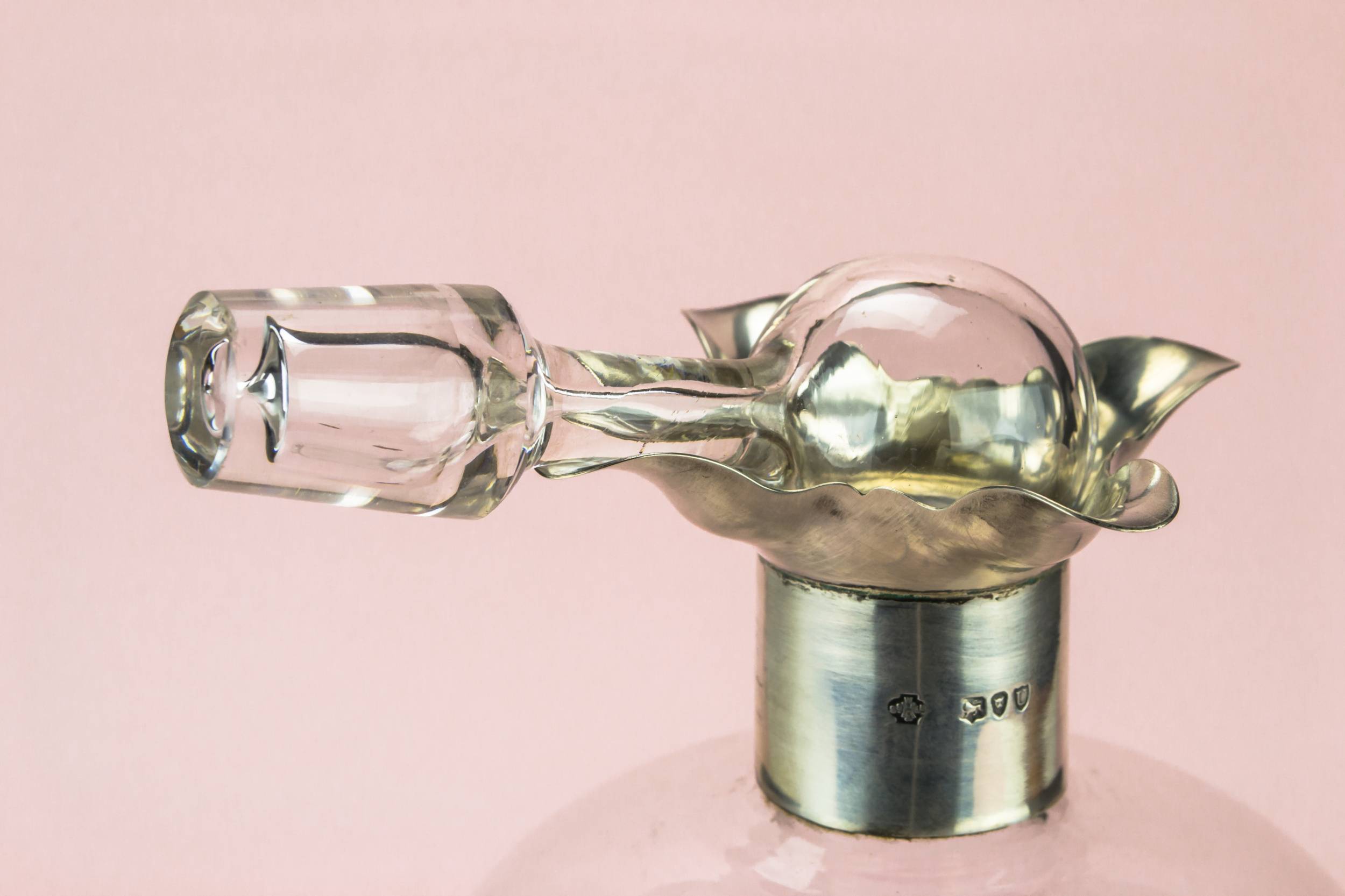 Antique Silver Port — Large silver glass decanter 2