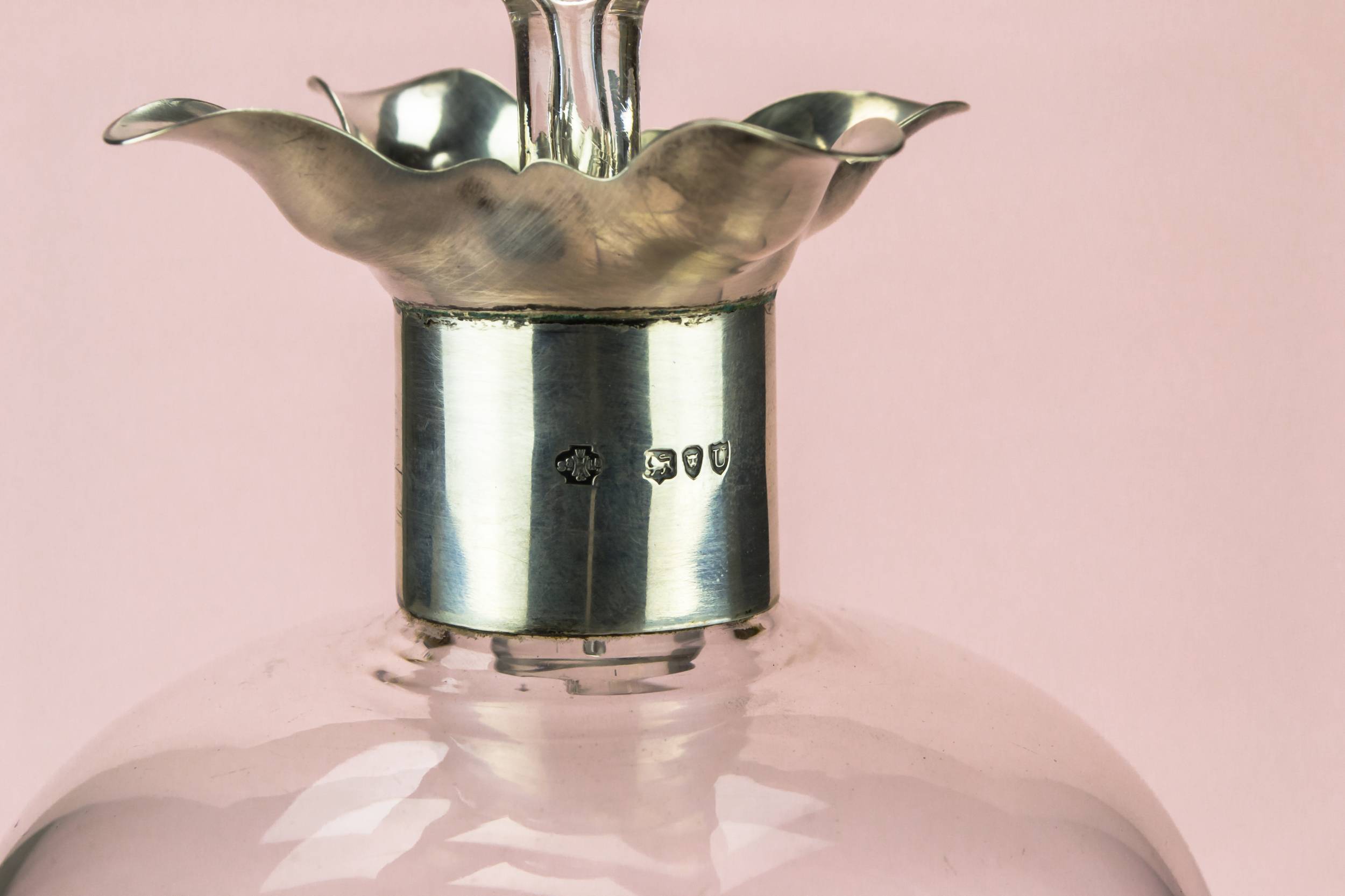 Antique Silver Port — Large silver glass decanter 3