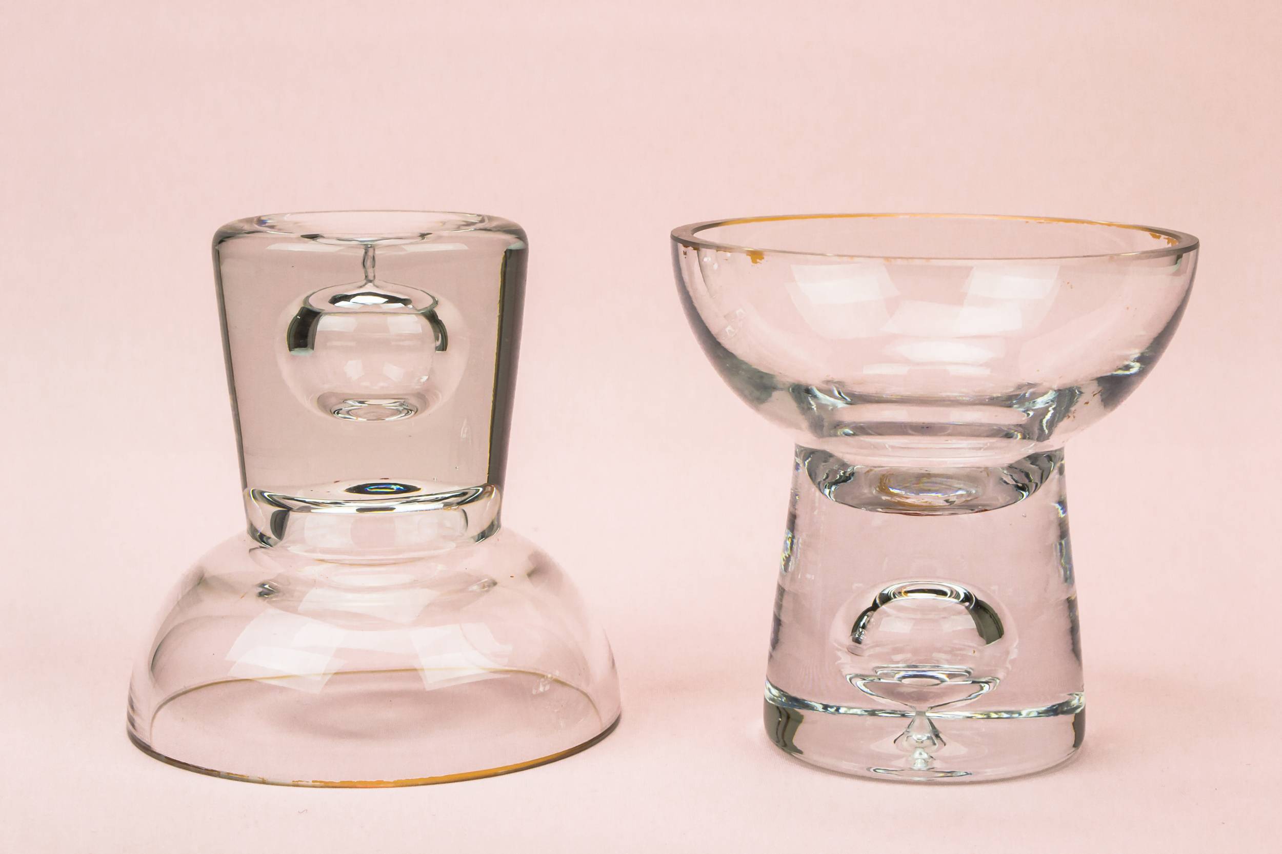 Vintage Retro Minimalist — 2 heavy glass candlesticks 1