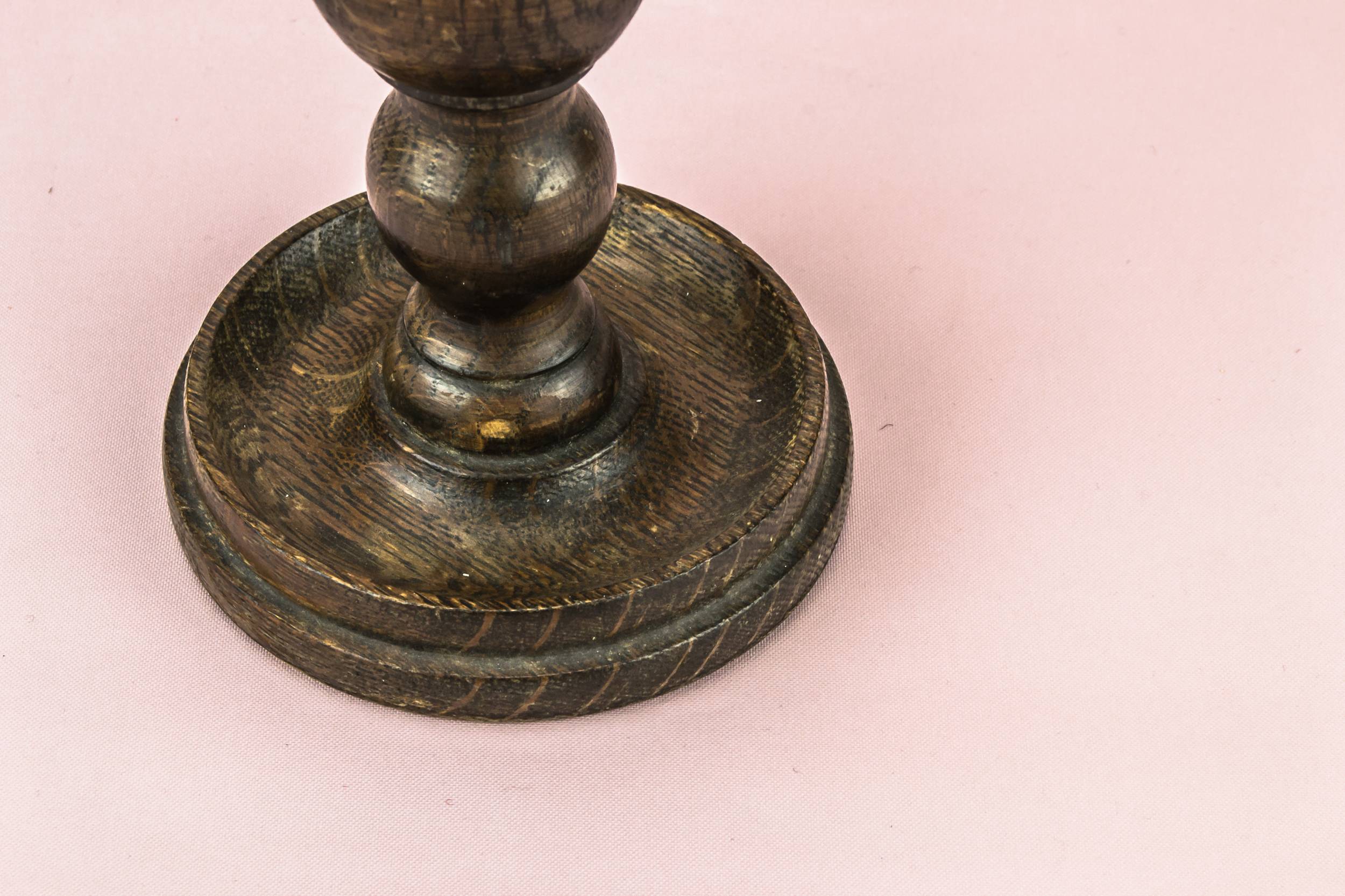 Imposing Vintage Minimalist — 2 oak baluster candlesticks 2