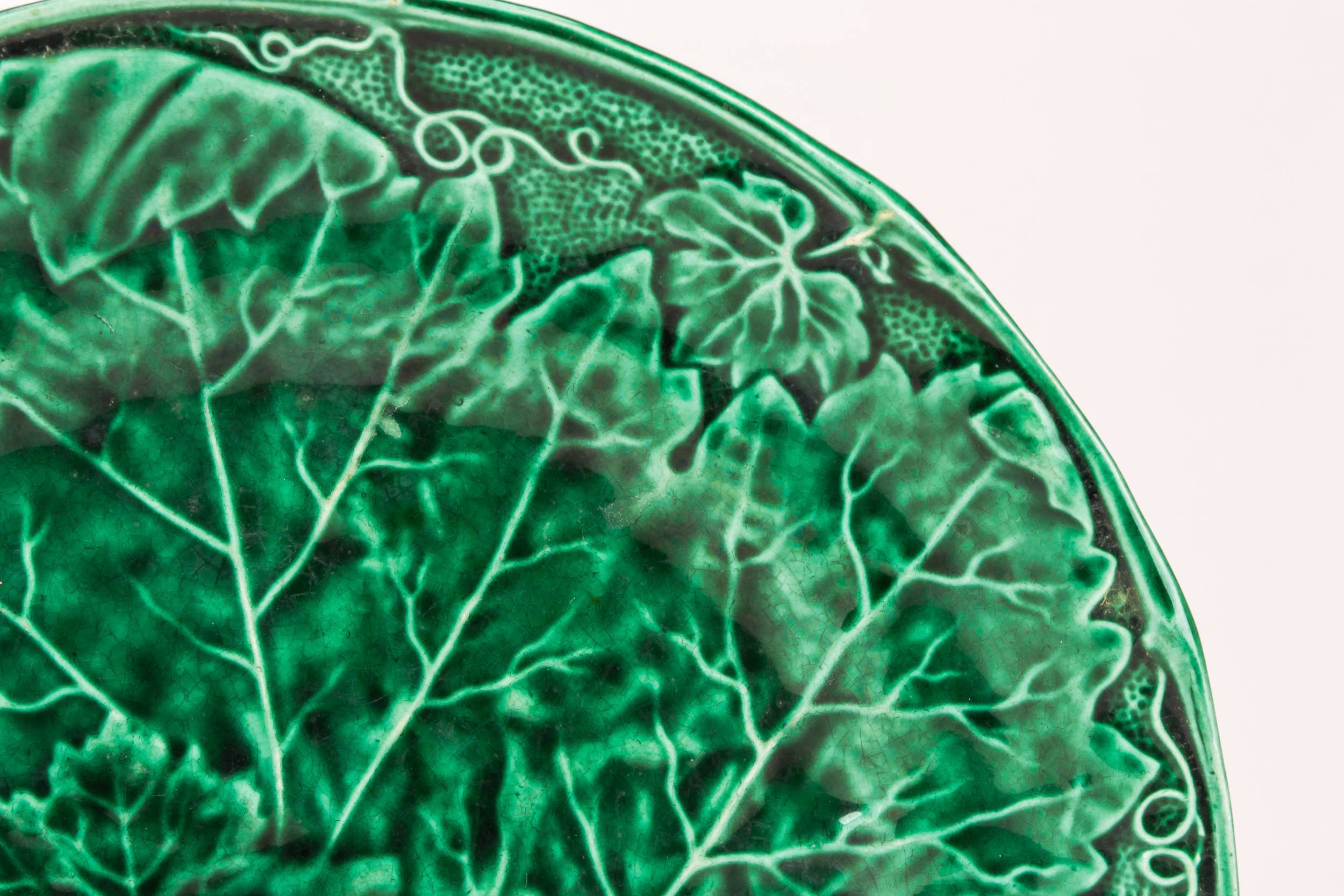 Green Majolica Moulded — Green majolica floral plate 2