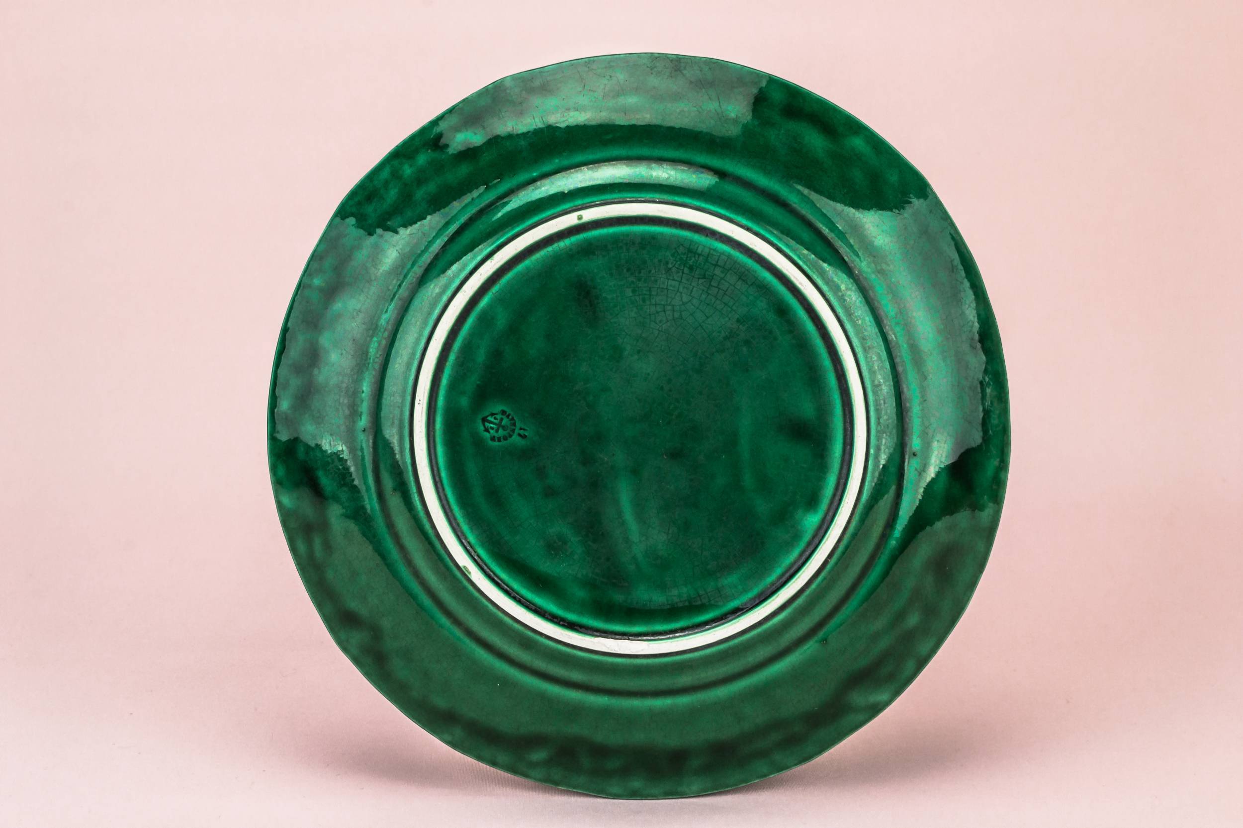 Green Majolica Moulded — Green majolica floral plate 1