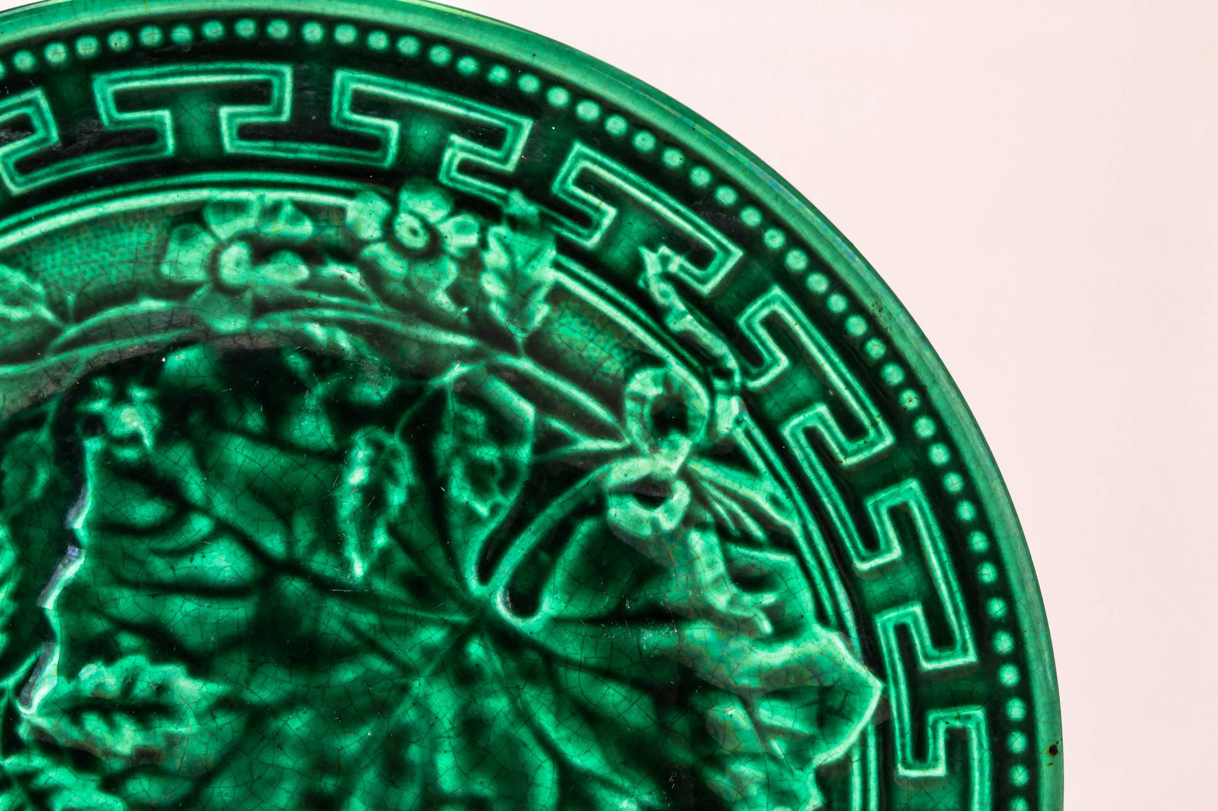 Opulent Antique Floral — Green majolica medium plate 2