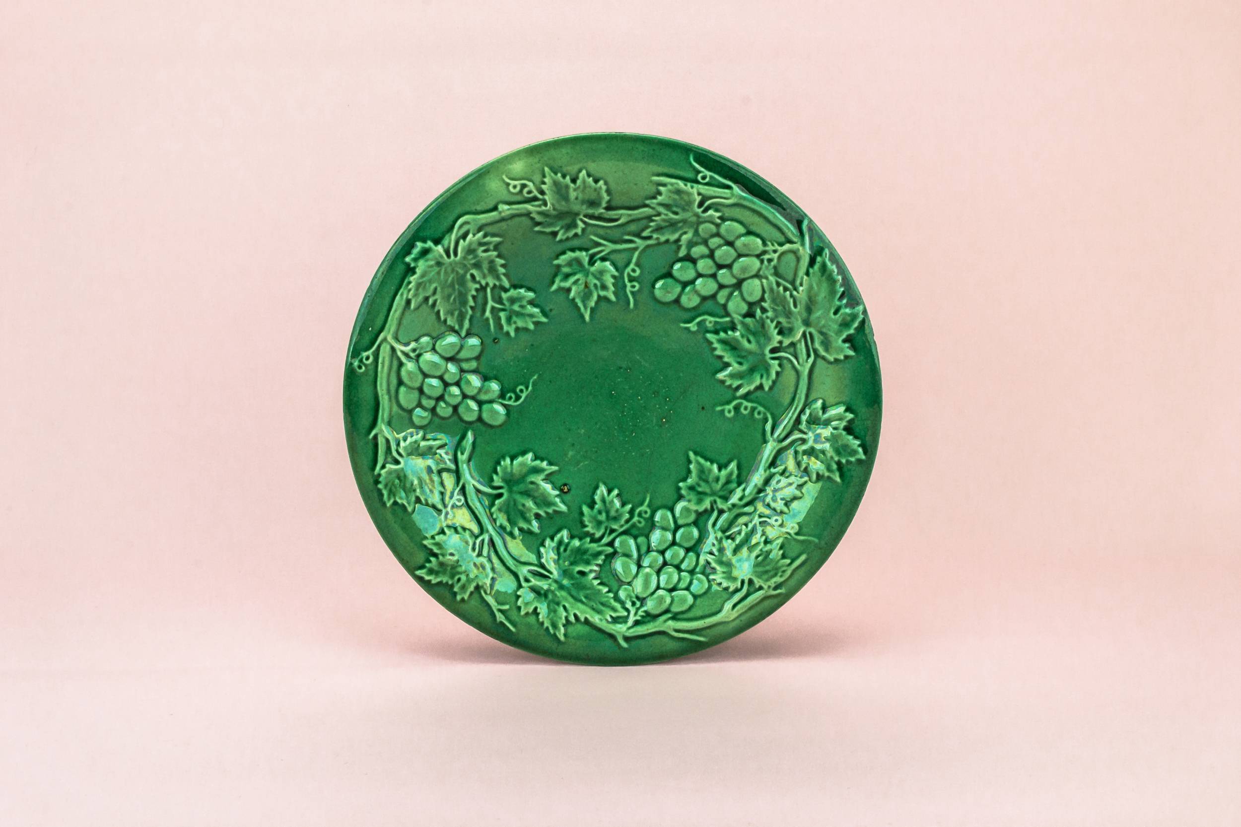 Green Majolica Plate — Green majolica dessert plate