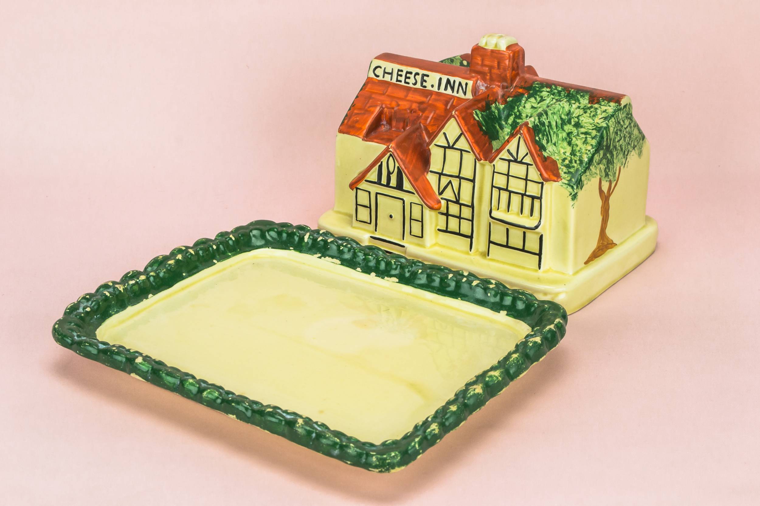 Red Vintage Cottage — Large cottage butter dish 1