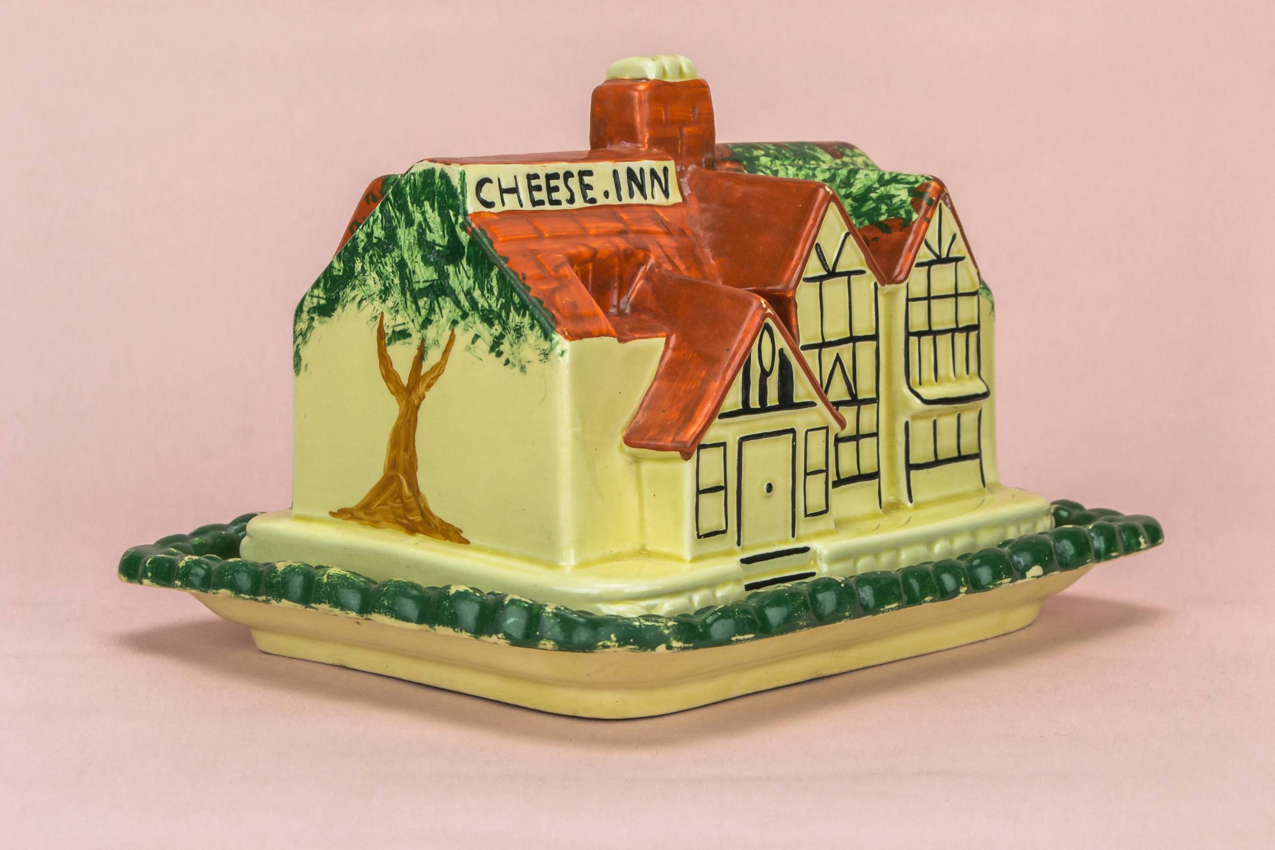 Red Vintage Cottage — Large cottage butter dish 2