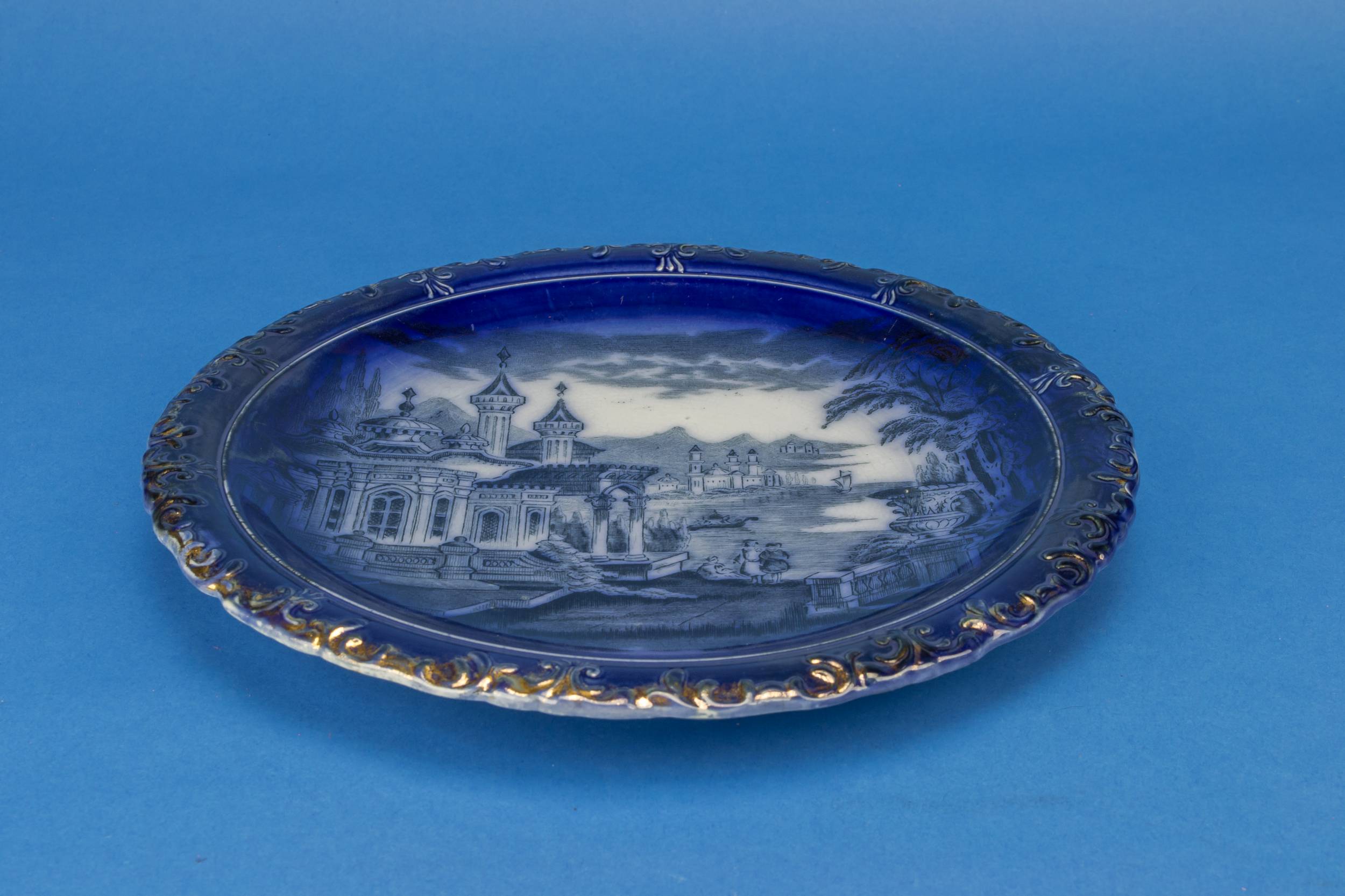 Arts Crafts Ceramic — Flow blue serving plate 1