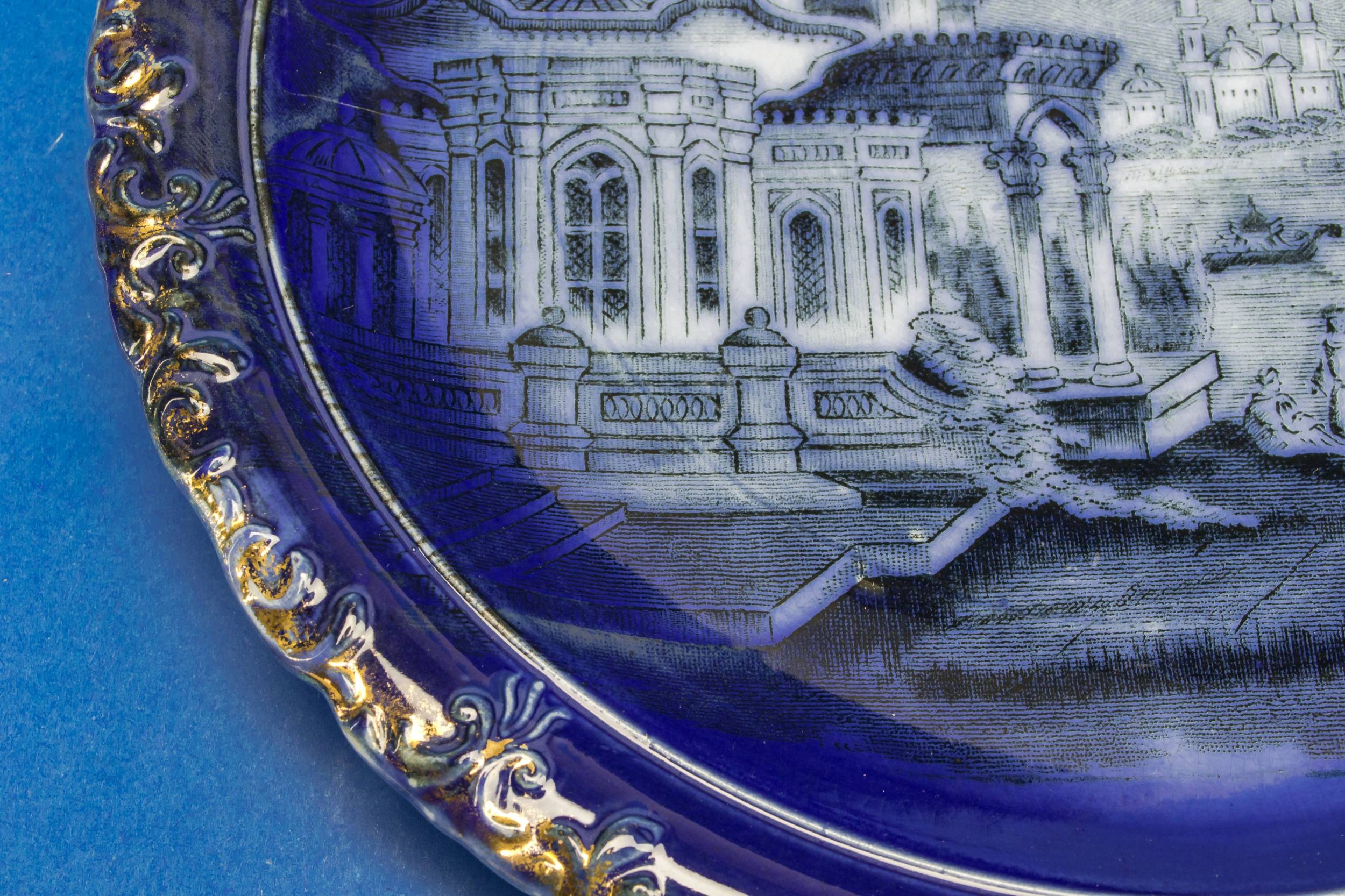 Arts Crafts Ceramic — Flow blue serving plate 3