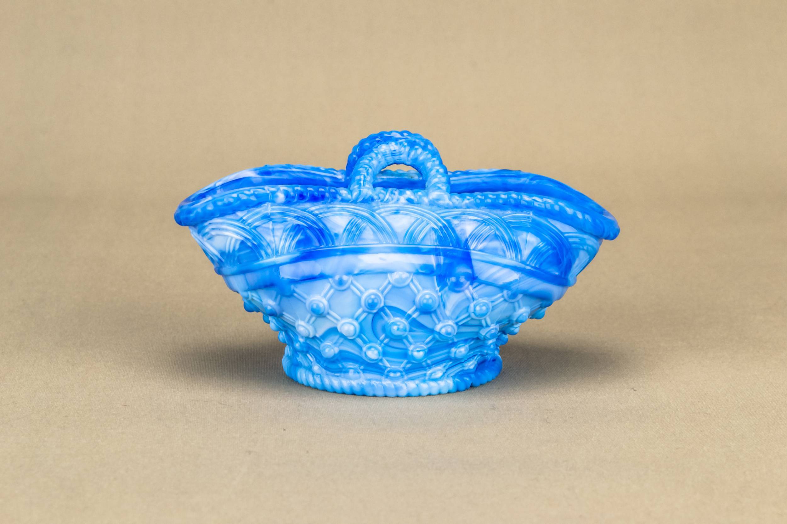 Victorian Elegant Basket — Marbled blue sugar bowl