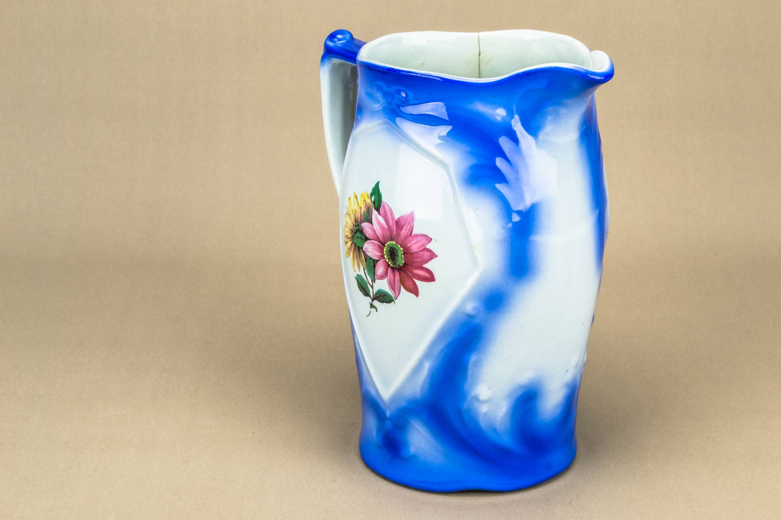Ceramic Antique Floral — Blue flower jug 2
