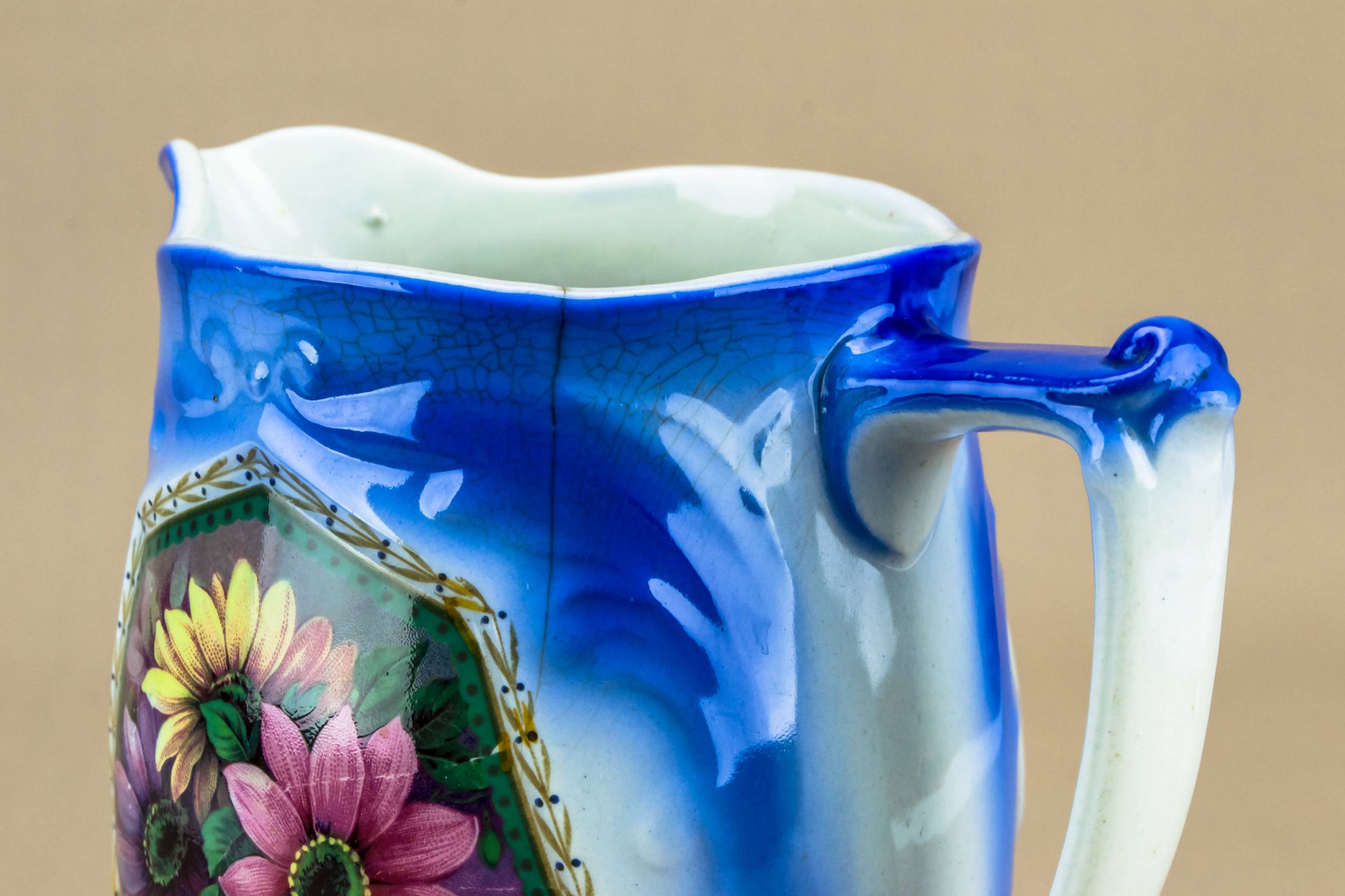 Ceramic Antique Floral — Blue flower jug 1