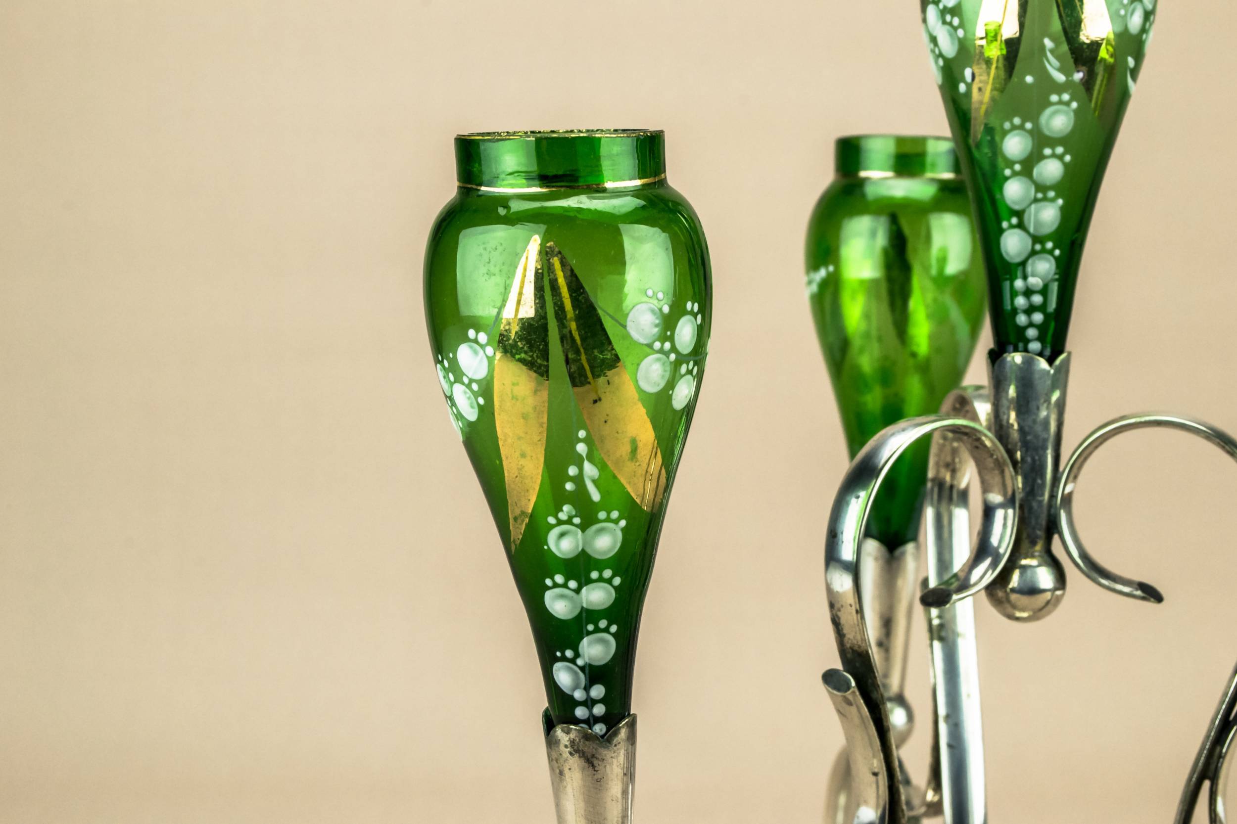 Spectacular Silver Plated — Green centrepiece table vase 1