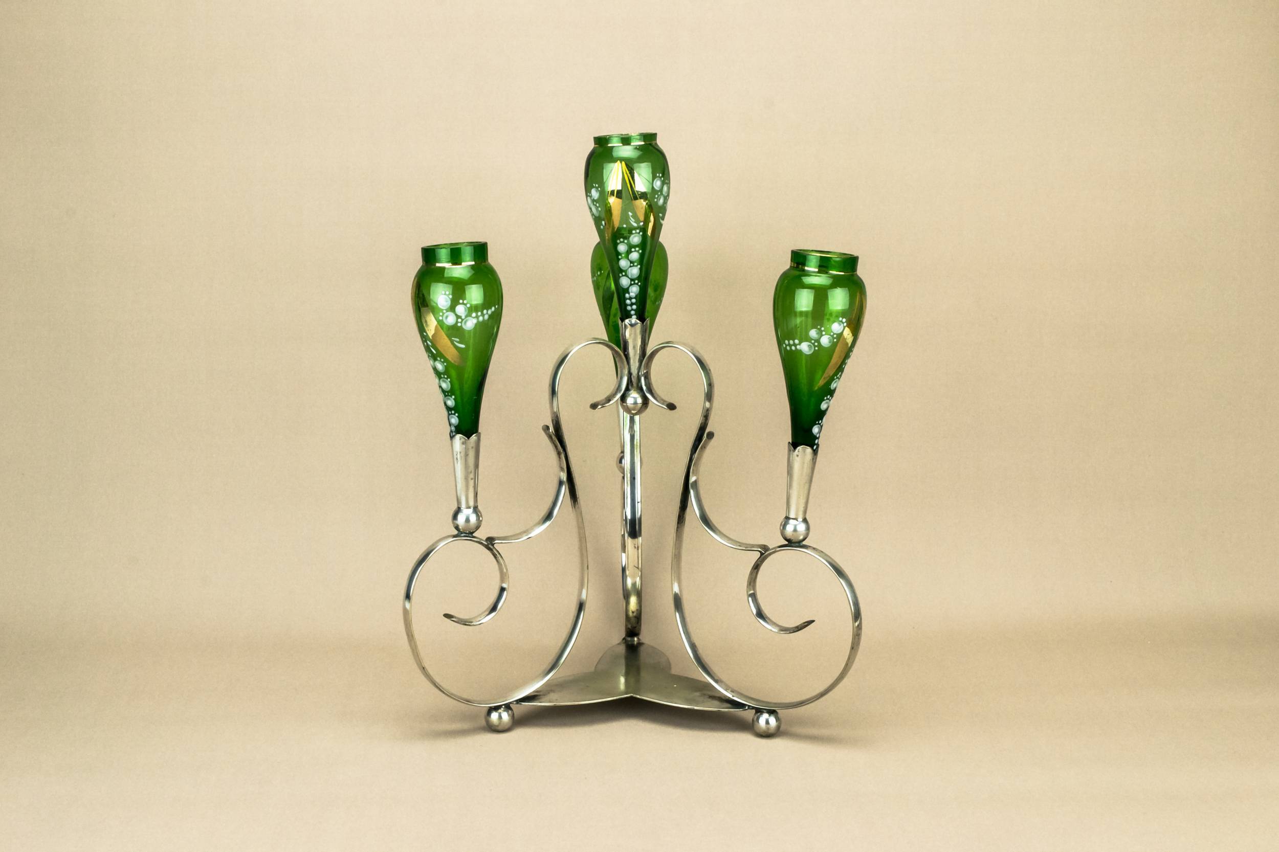 Spectacular Silver Plated — Green centrepiece table vase