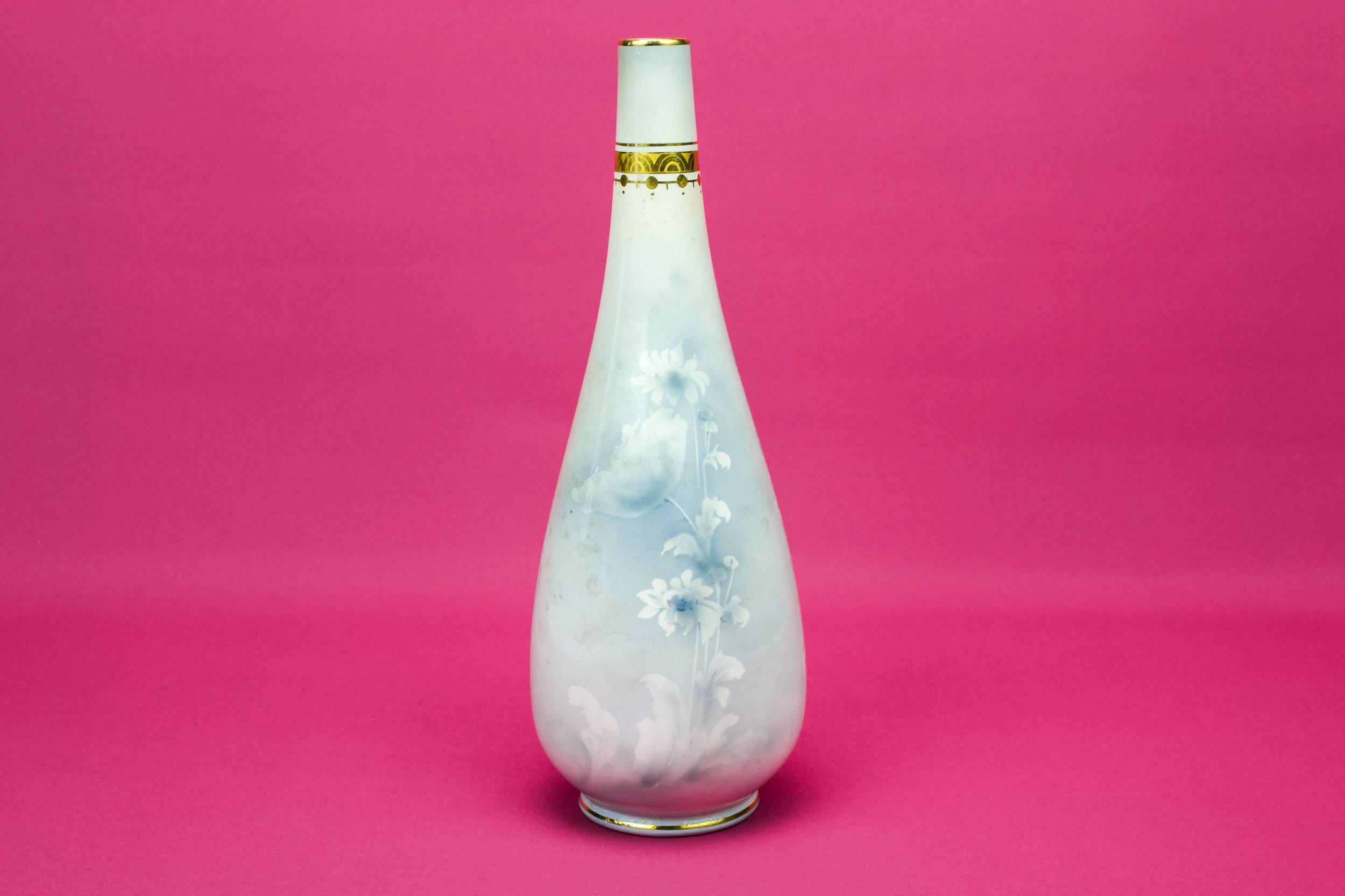 Ceramic Antique Floral — Tall blue flower vase 1
