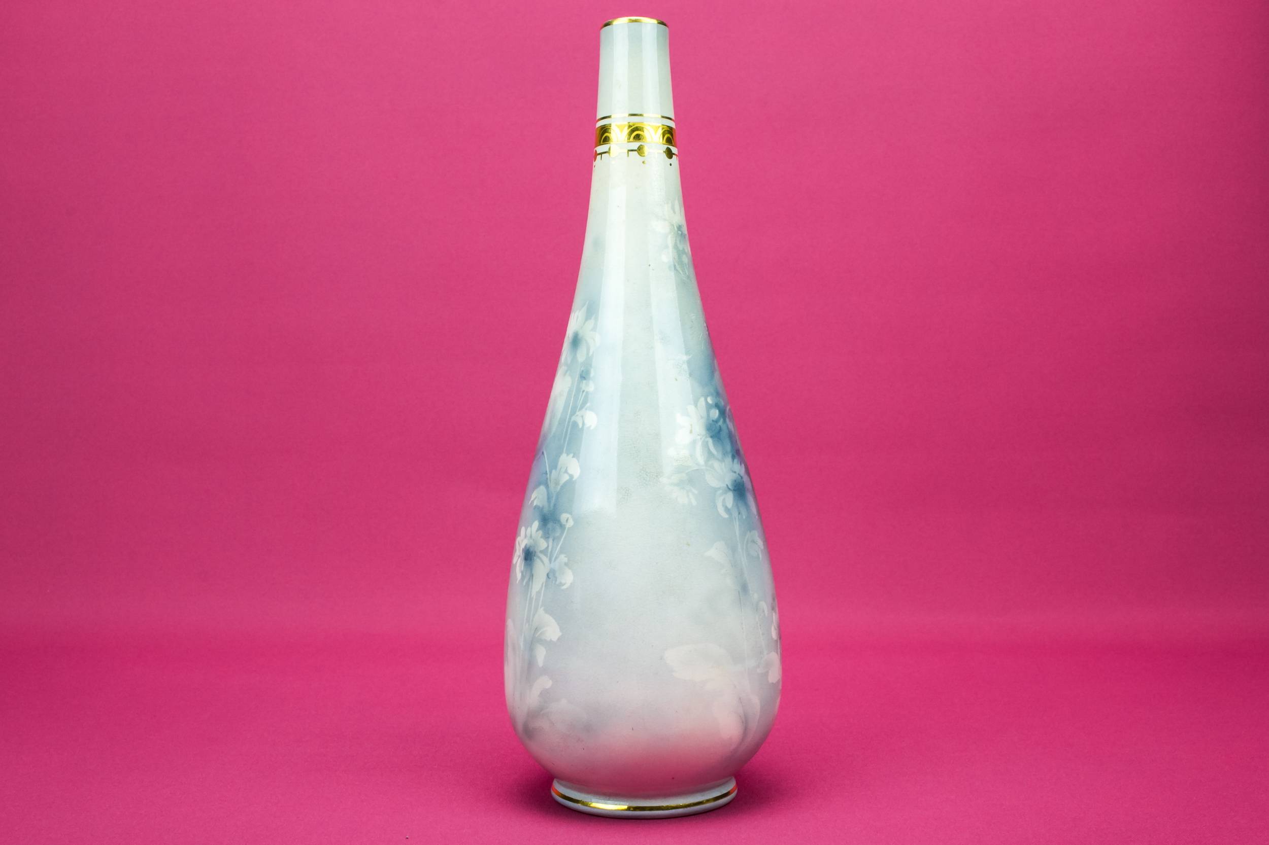 Ceramic Antique Floral — Tall blue flower vase 2