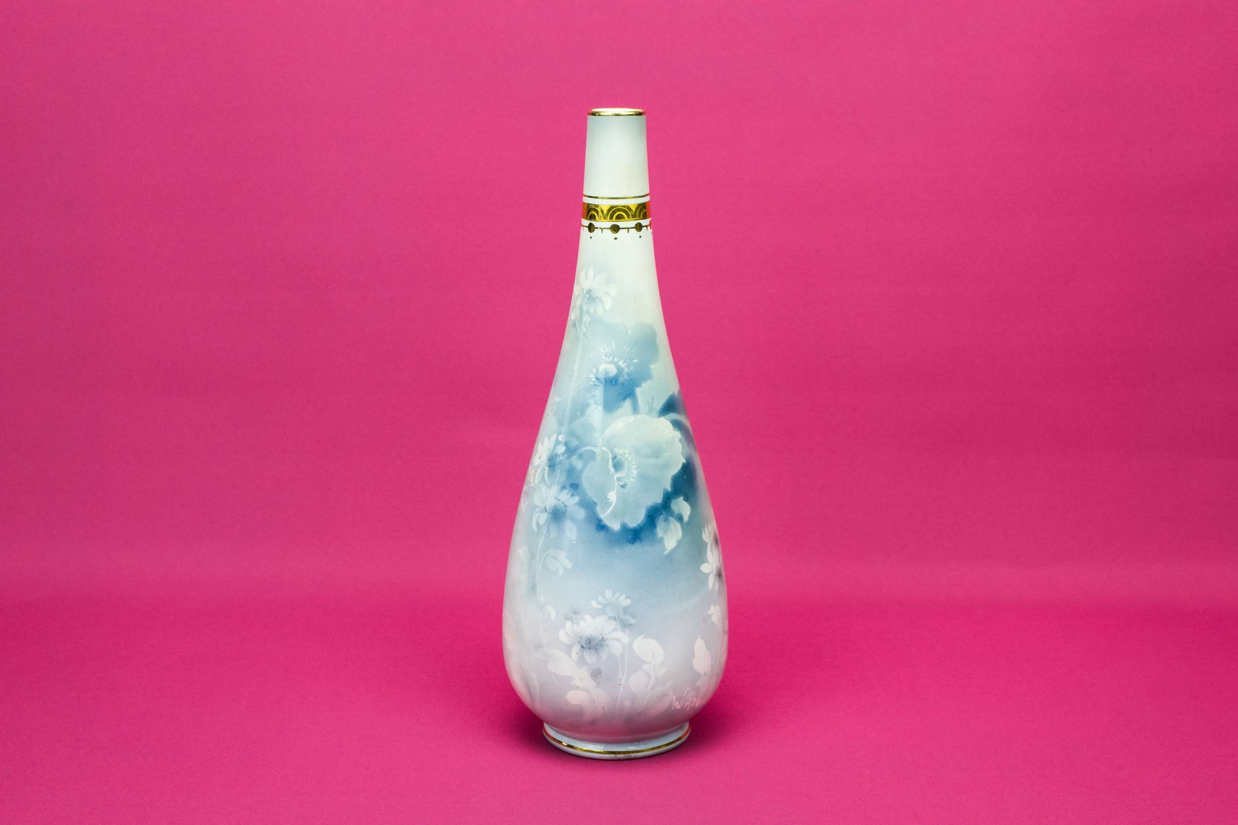 Ceramic Antique Floral — Tall blue flower vase