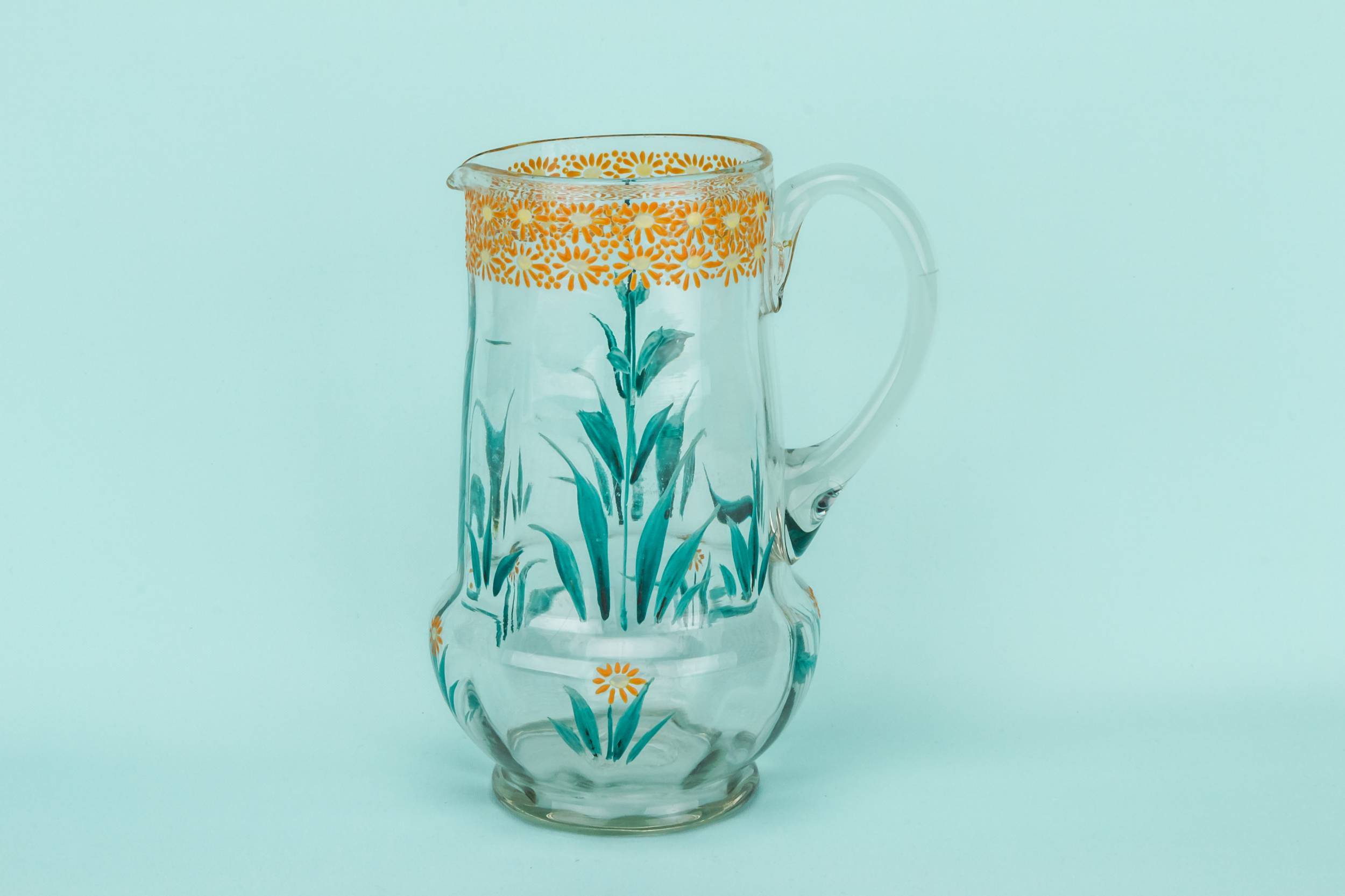 Glass Antique Floral — Enamelled glass water jug