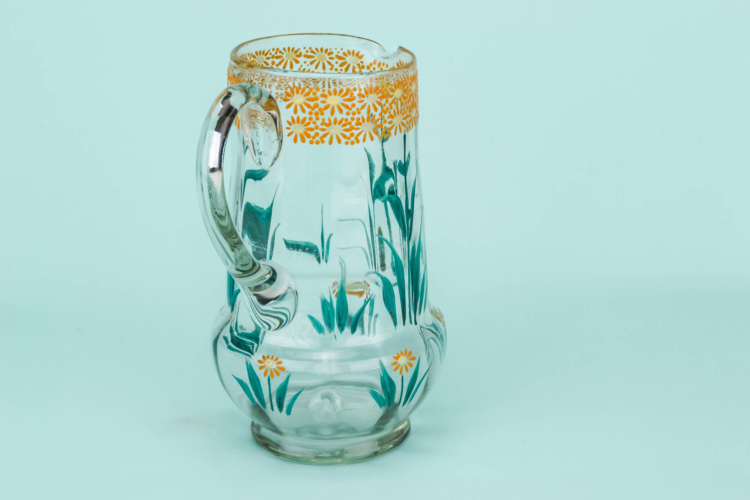 Glass Antique Floral — Enamelled glass water jug 2