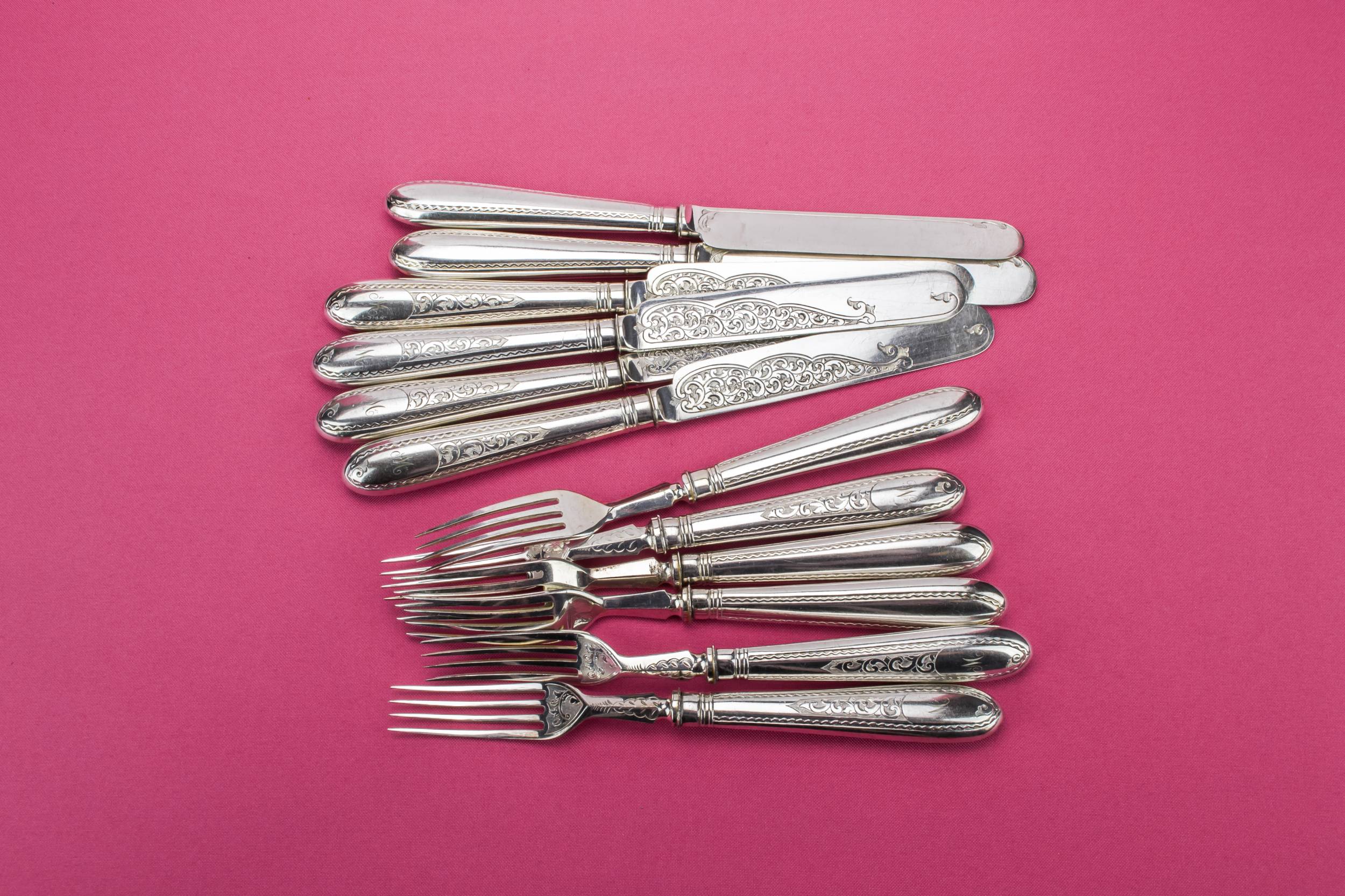 Antique Silver Plated — 6 dinner forks and knives 2