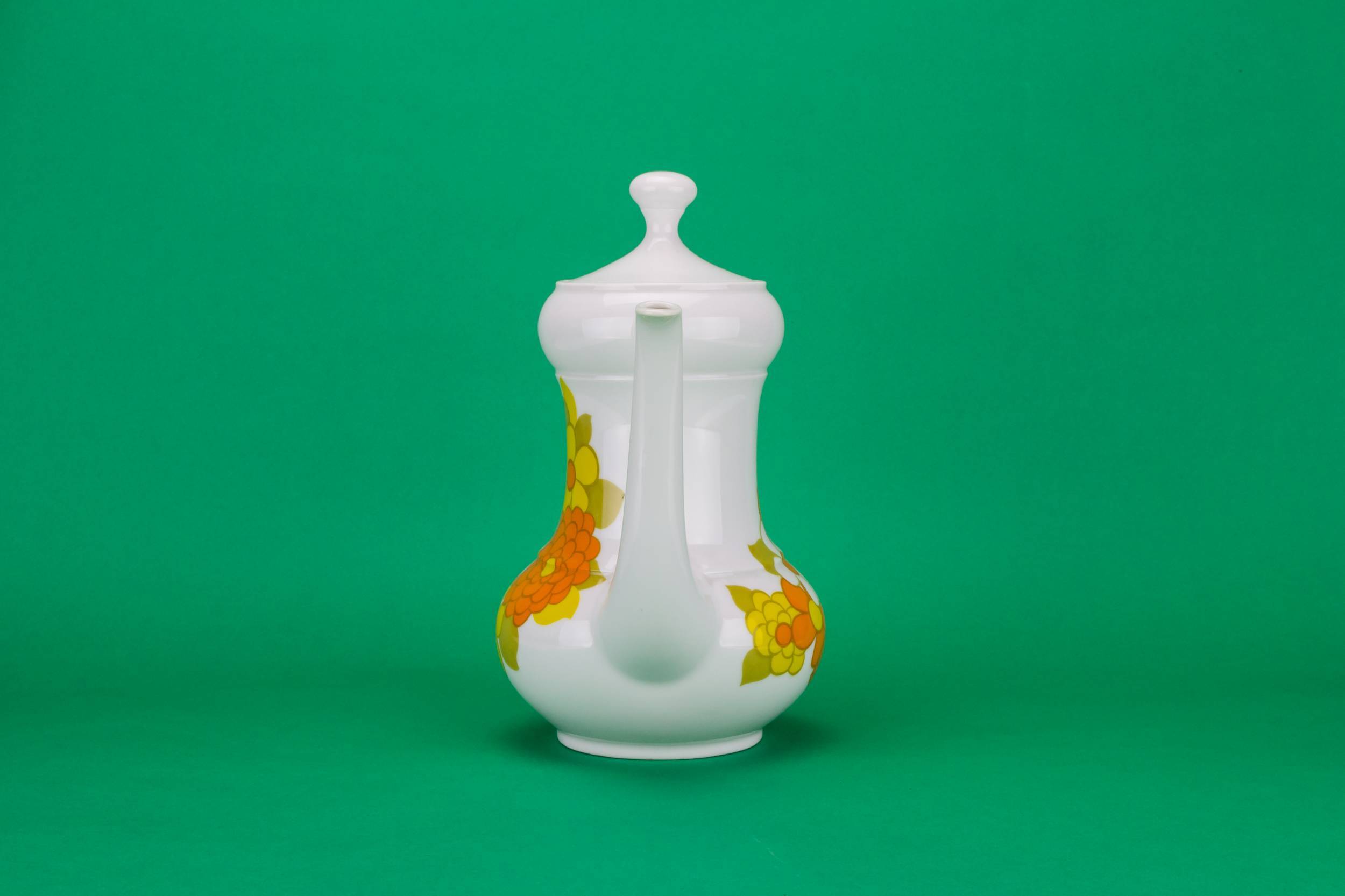 Spectacular Modernist Floral — Tall orange floral teapot 2