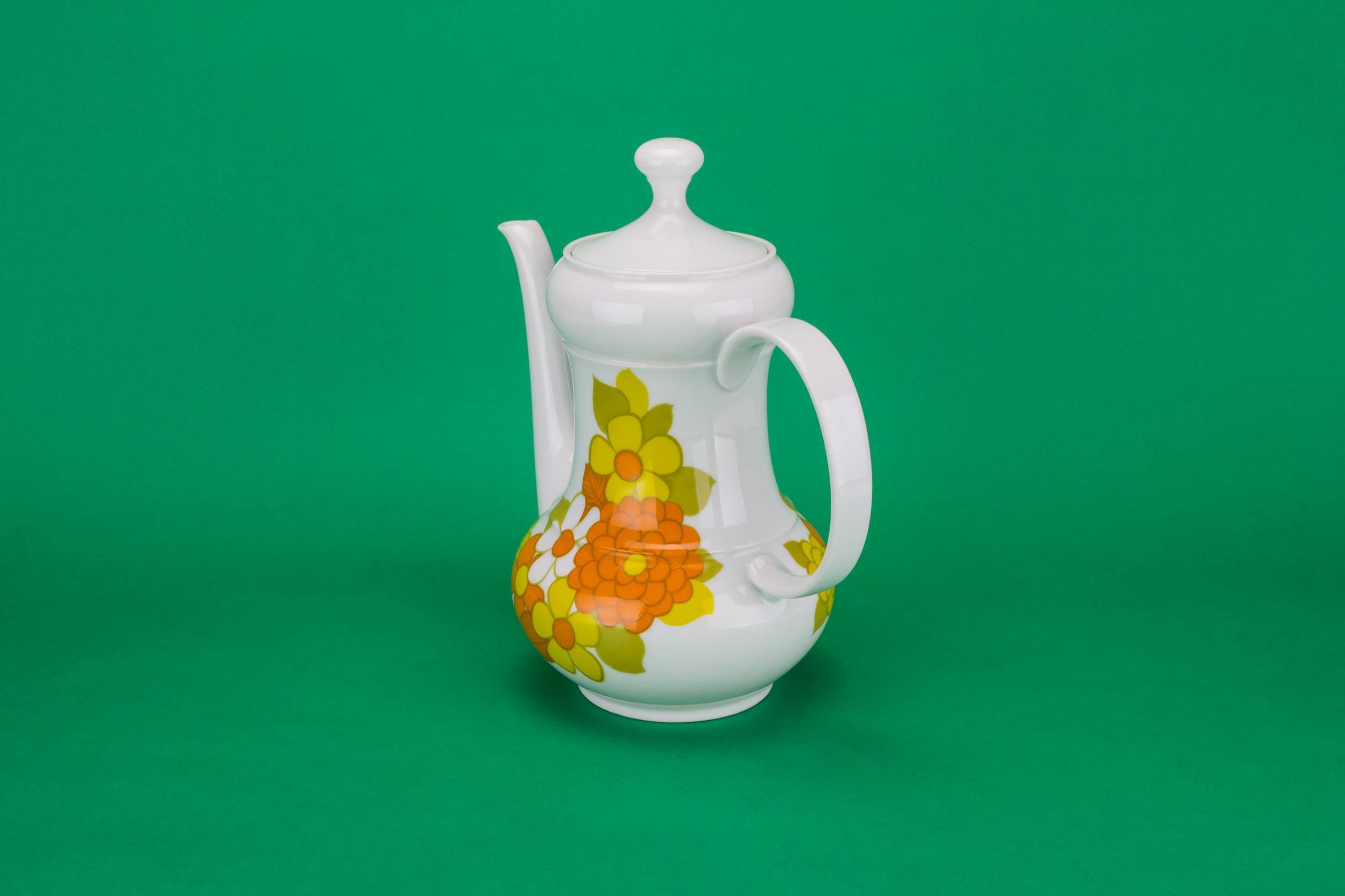 Spectacular Modernist Floral — Tall orange floral teapot 1