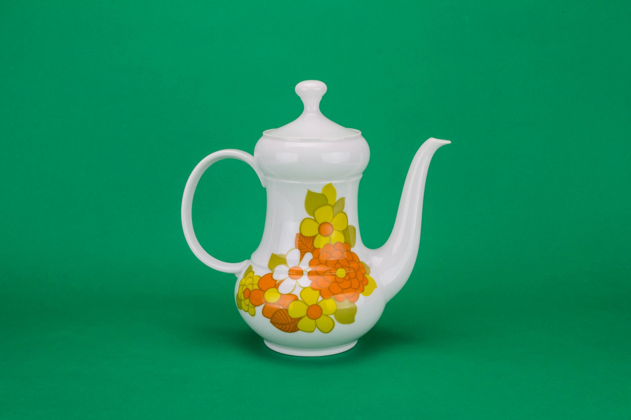Spectacular Modernist Floral — Tall orange floral teapot