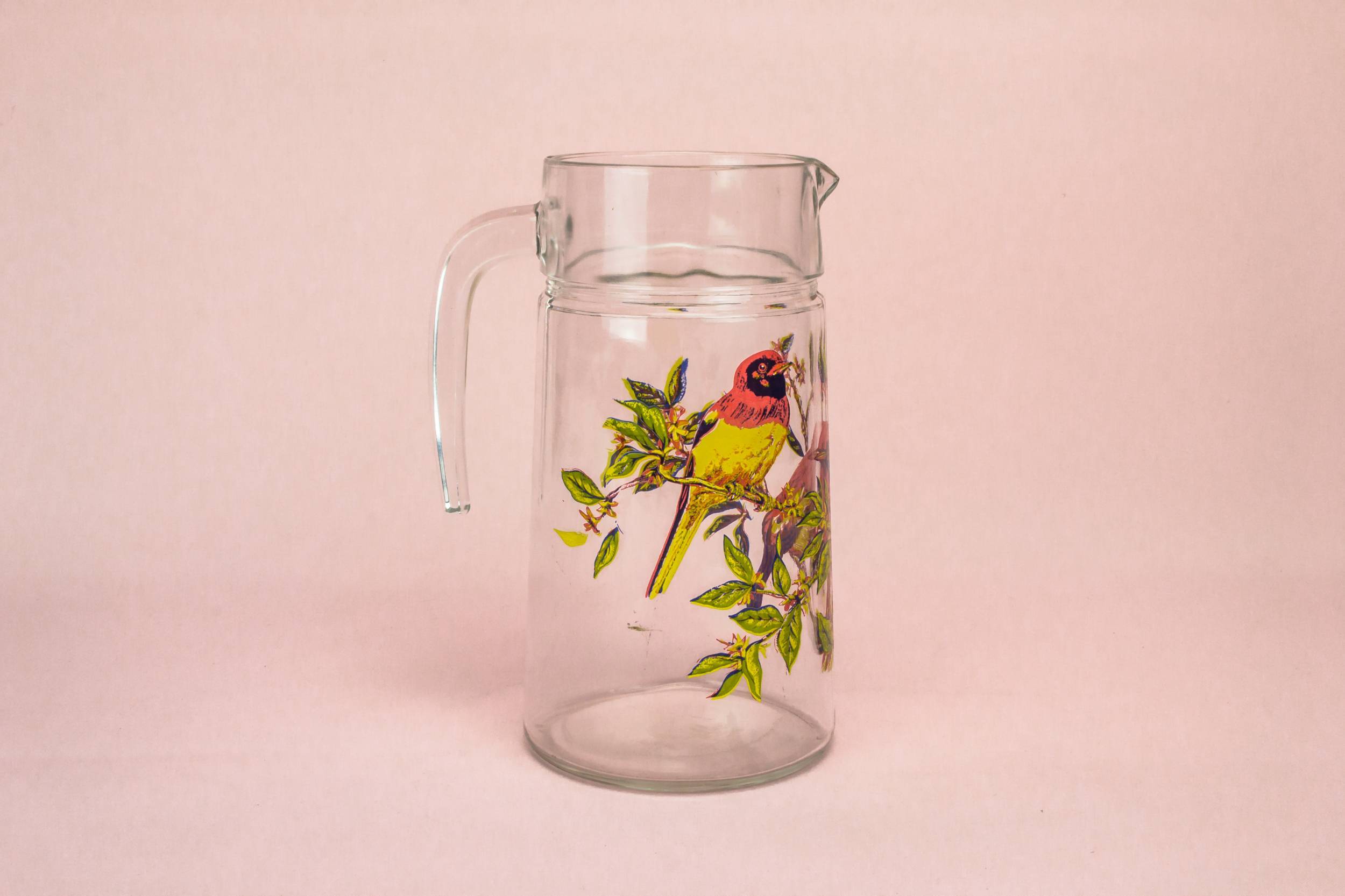 Vintage Charming Milk — Pimms red birds glass jug