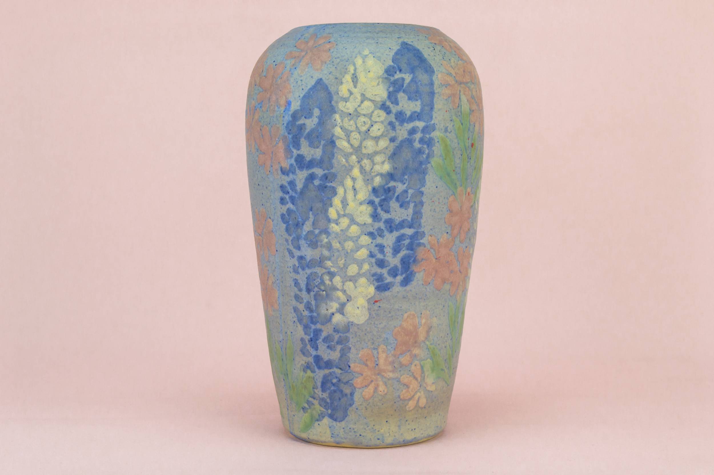 Antique Ceramic Floral — Art Nouveau blue vase 1
