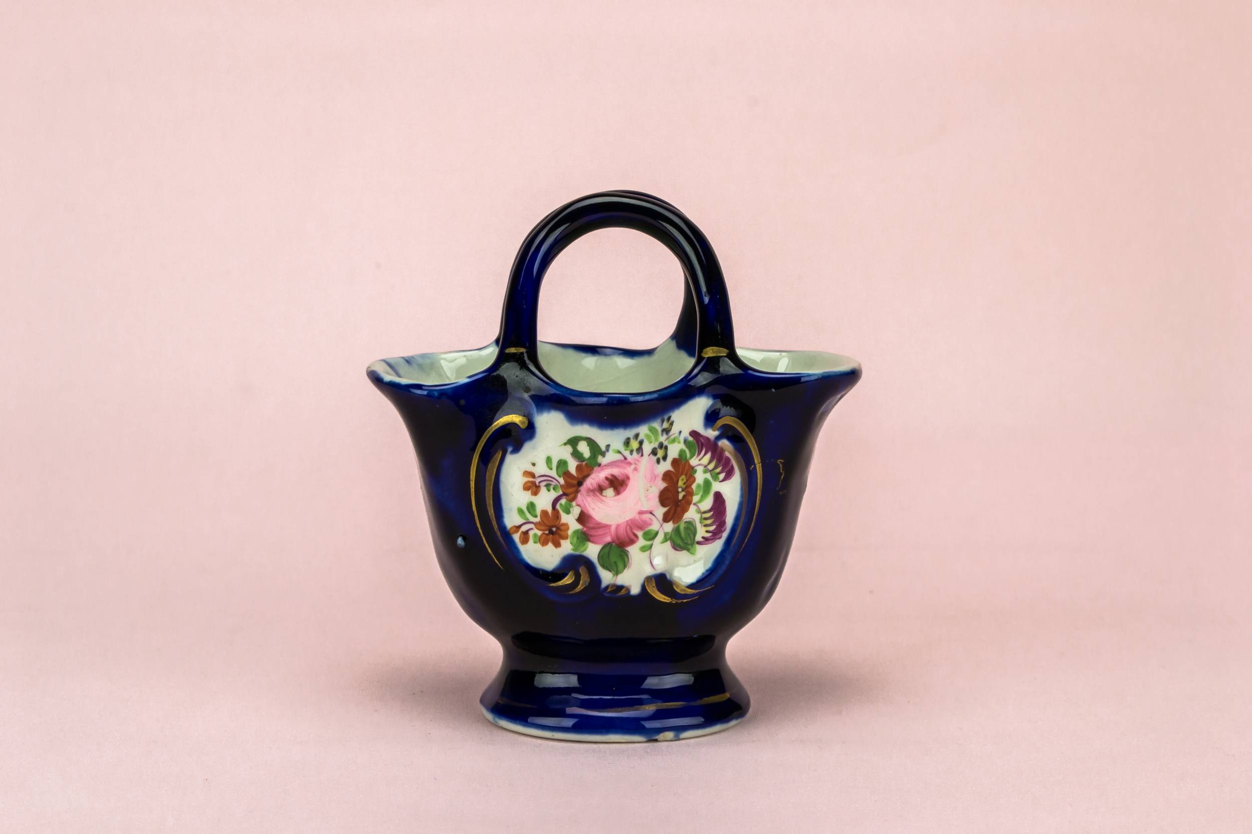 Victorian Porcelain Floral — Small blue posy vase