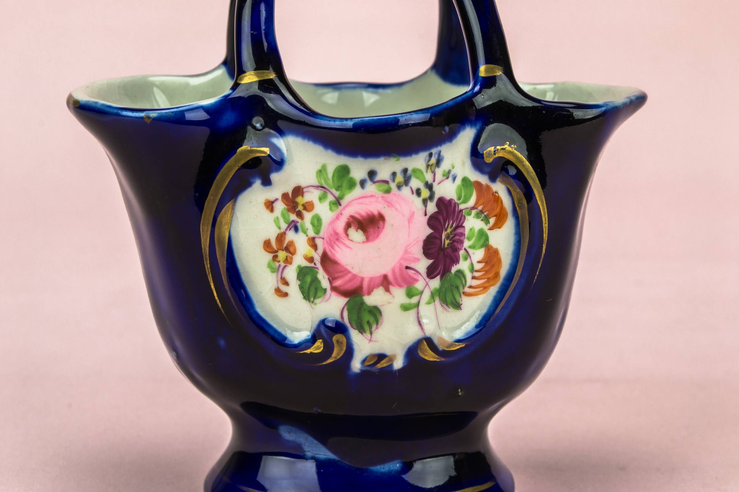 Victorian Porcelain Floral — Small blue posy vase 2