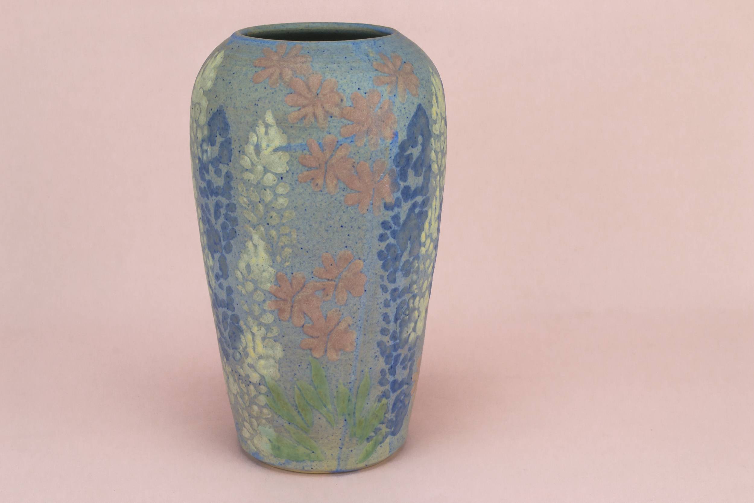 Antique Ceramic Floral — Art Nouveau blue vase 2