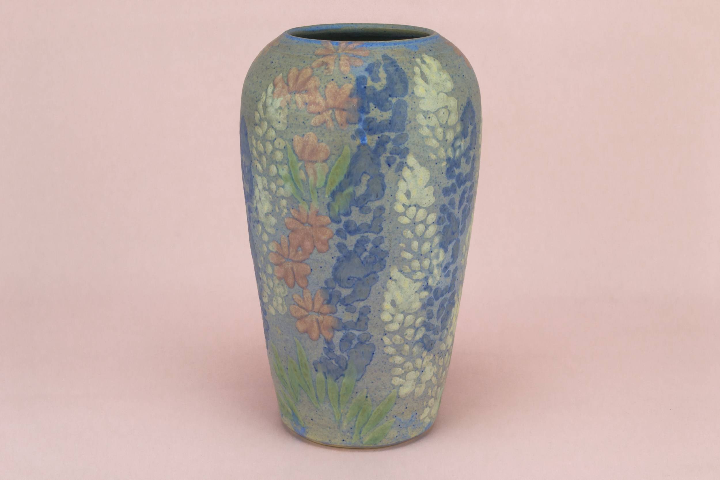 Antique Ceramic Floral — Art Nouveau blue vase