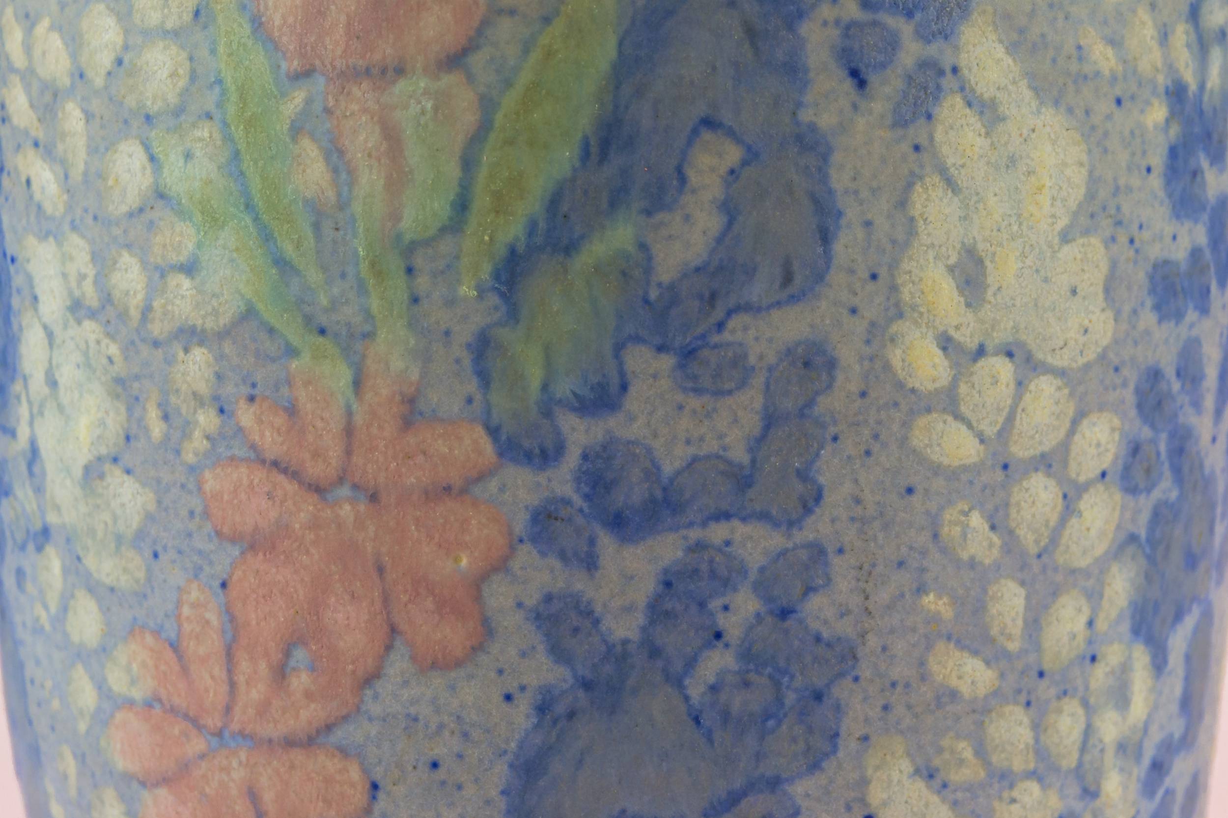 Antique Ceramic Floral — Art Nouveau blue vase 3